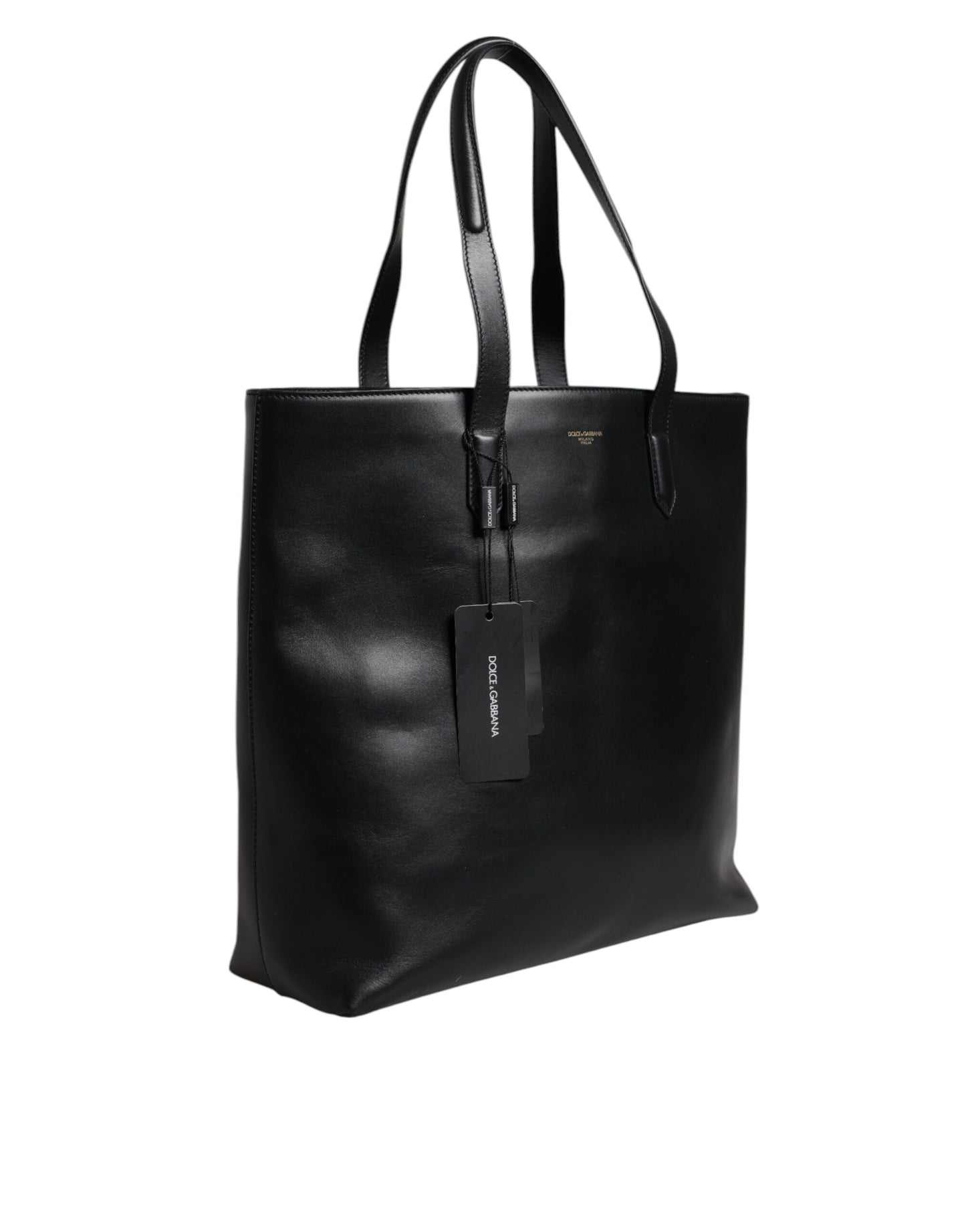Black Calf Leather Shopping Tote Shoulder Bag