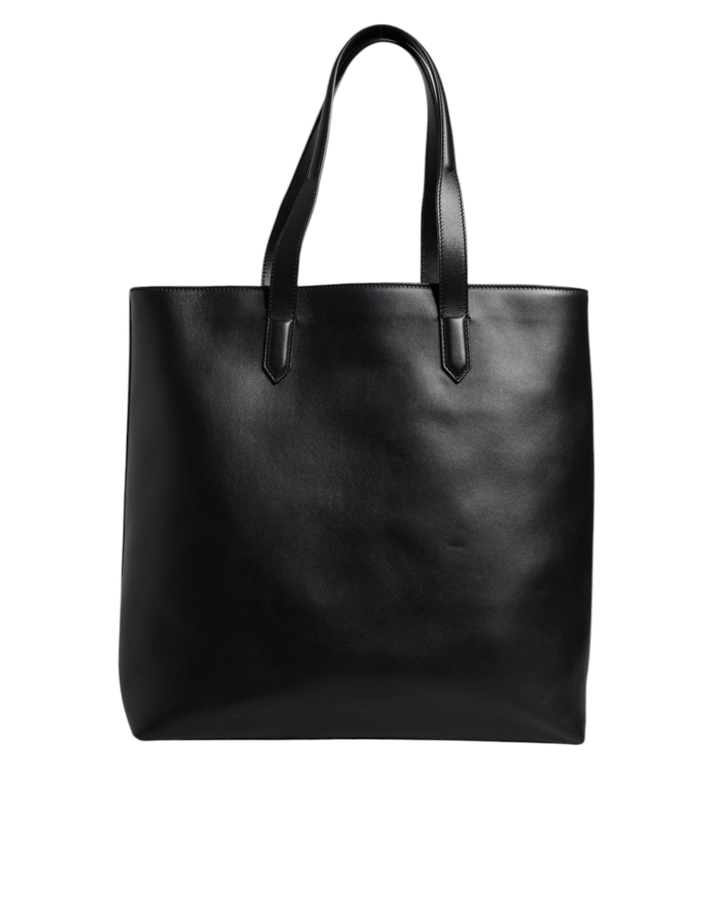 Black Calf Leather Shopping Tote Shoulder Bag