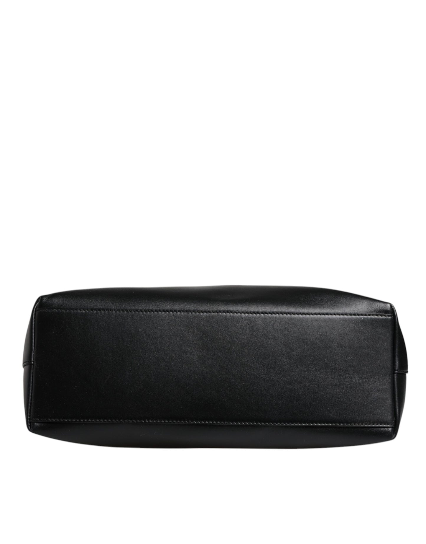 Black Calf Leather Shopping Tote Shoulder Bag