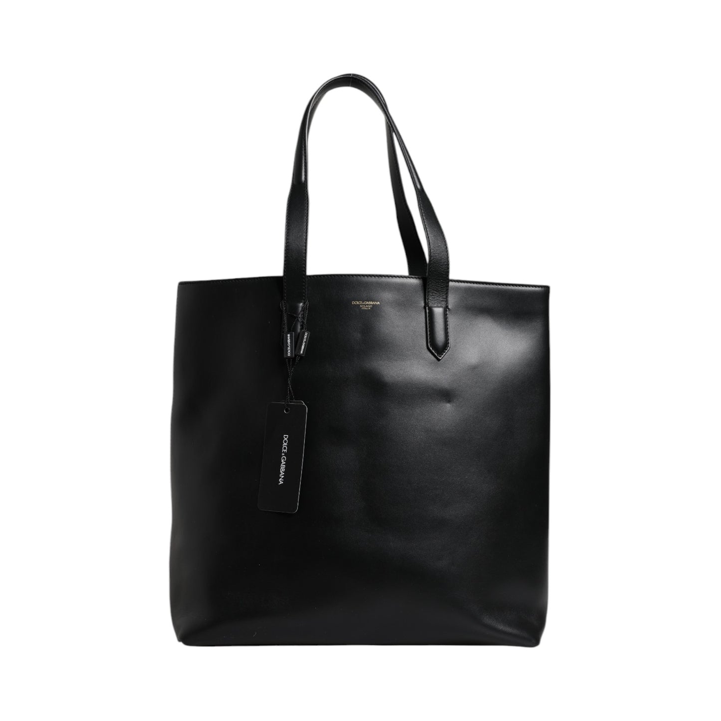 Black Calf Leather Shopping Tote Shoulder Bag