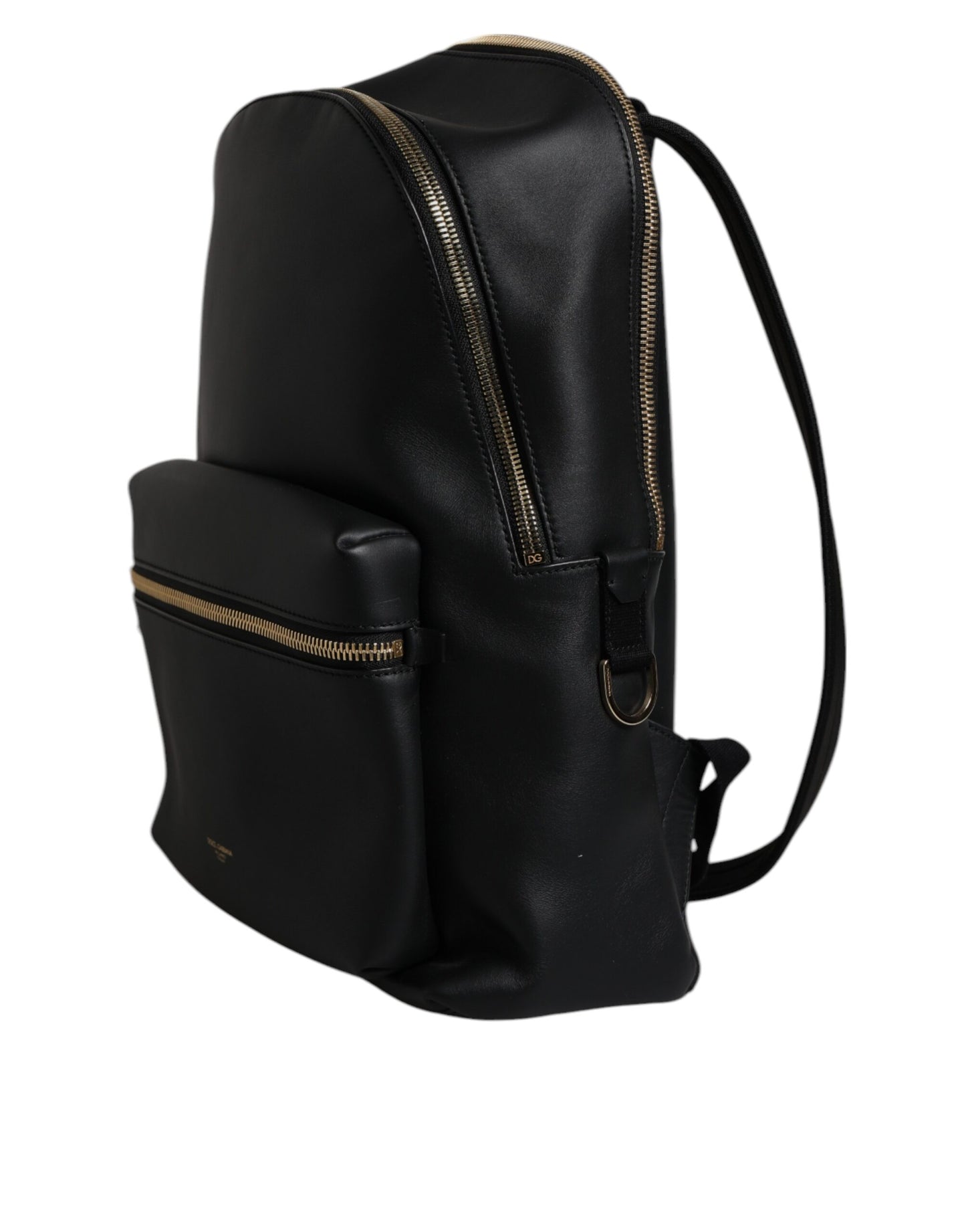 Black DG Leather Logo Print Travel Back Pack Bag