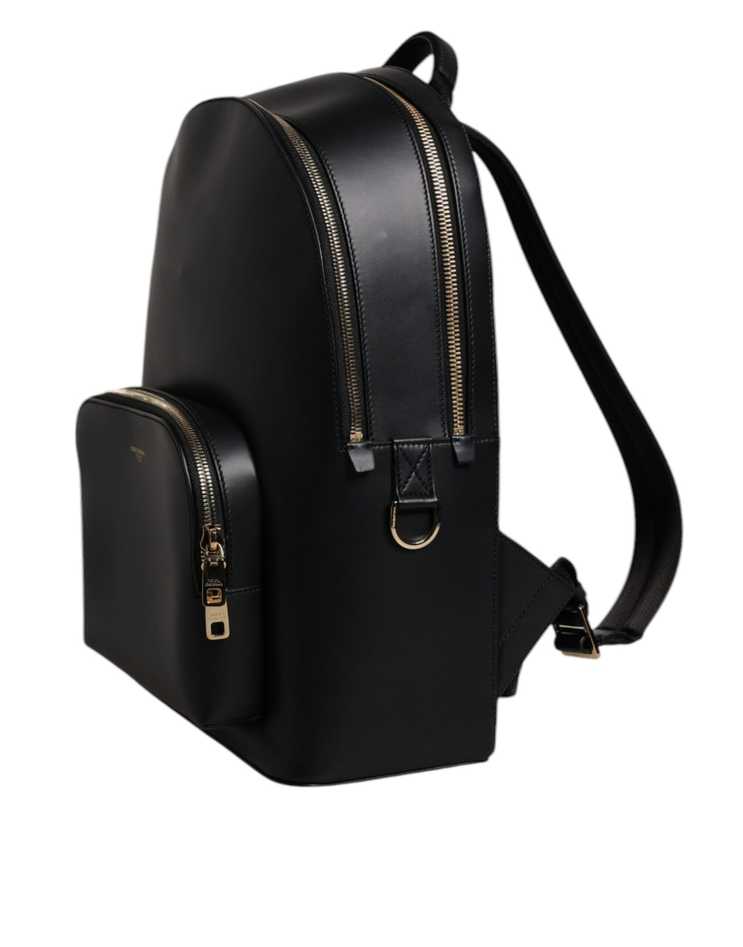 Black DG Leather Logo Print Travel Back Pack Bag