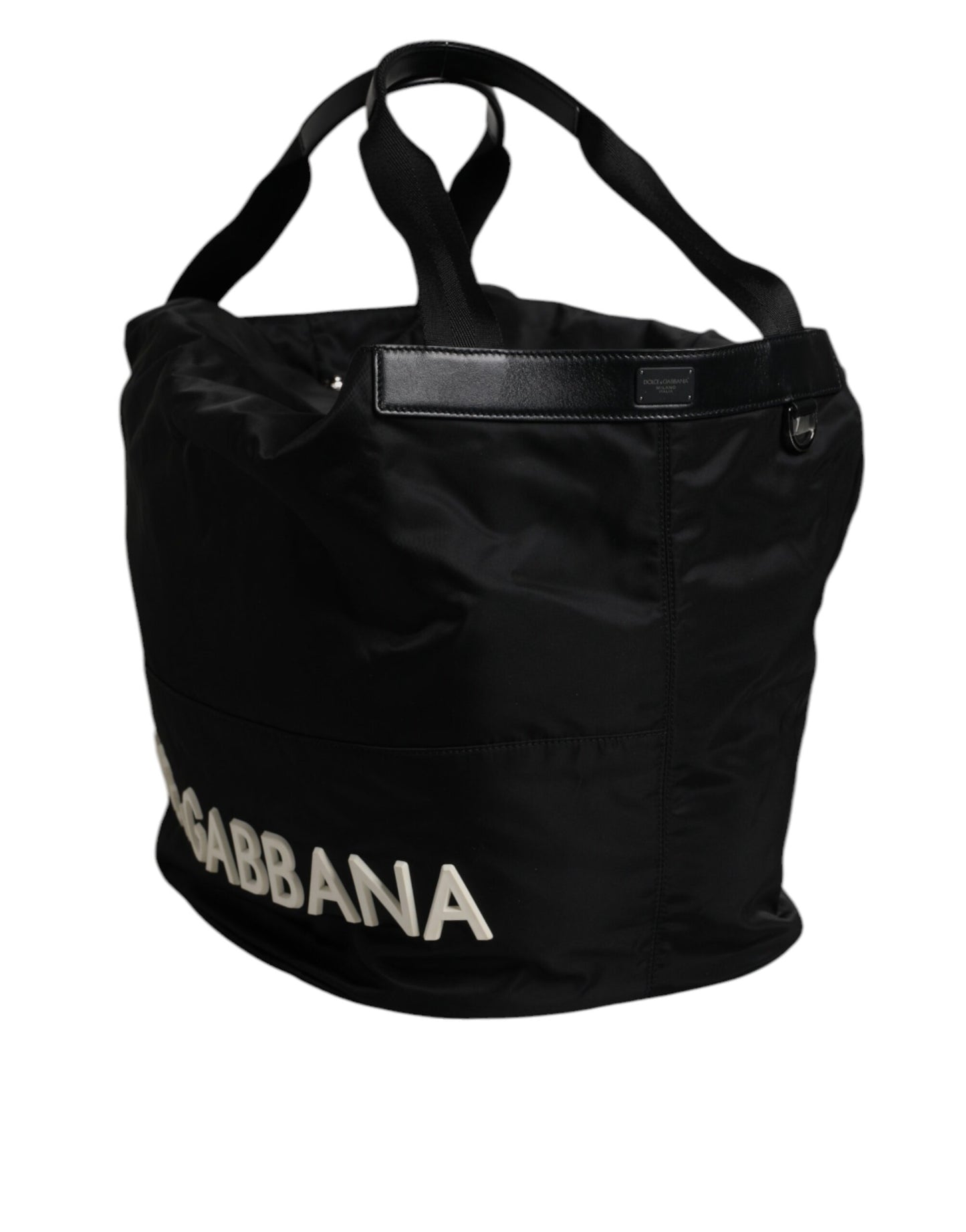Dolce & Gabbana Black Nylon White Iconic Logo Shoulder Bucket Bag