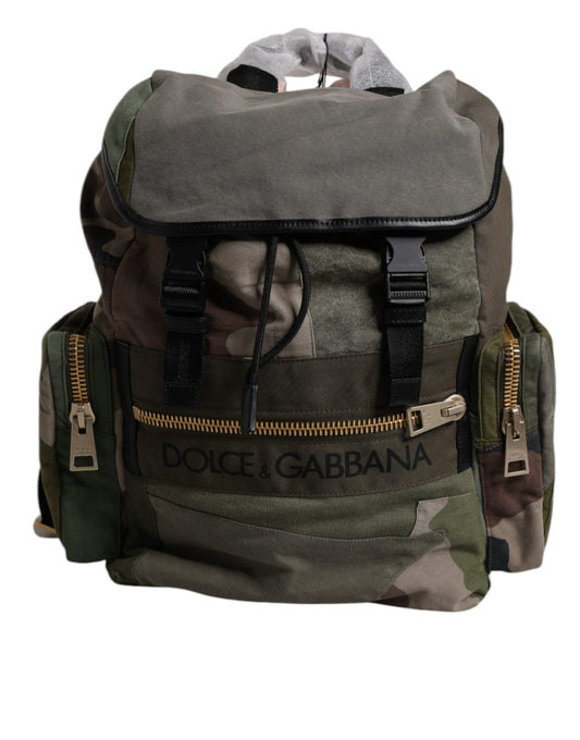 Dolce & Gabbana Military Green Patchwork School Backpack Bag