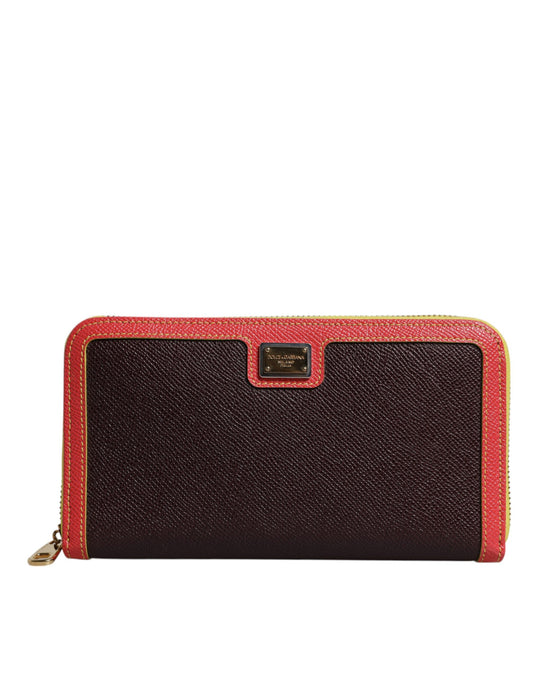 Brown Textured Leather Zip Around Continental Wallet