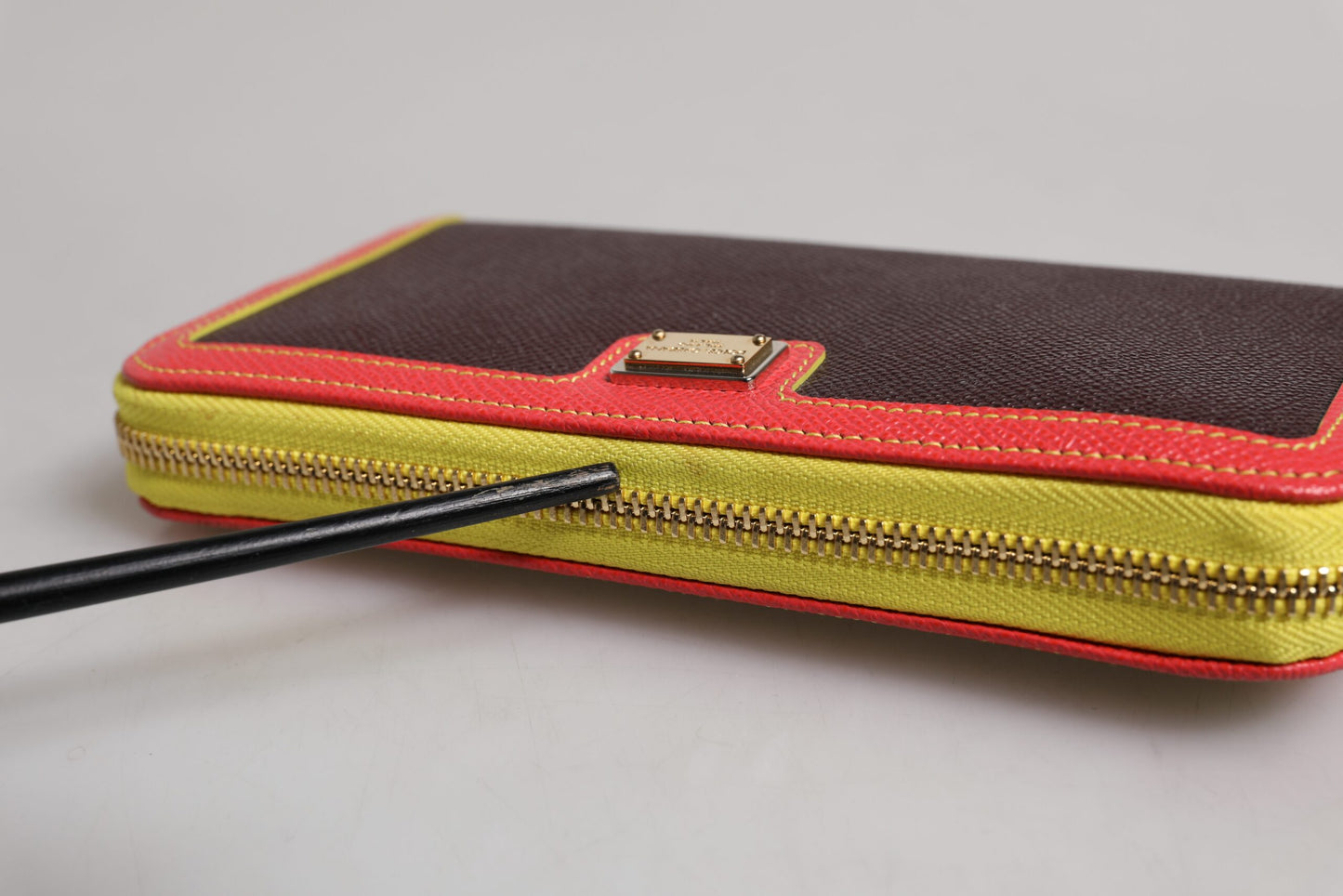 Brown Textured Leather Zip Around Continental Wallet