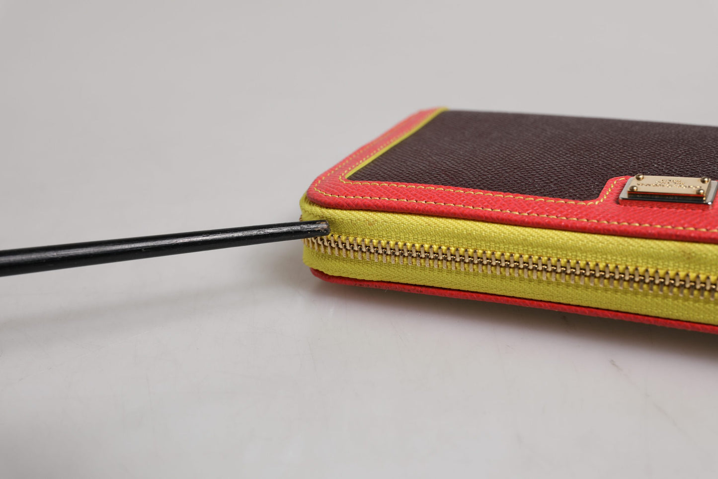 Brown Textured Leather Zip Around Continental Wallet