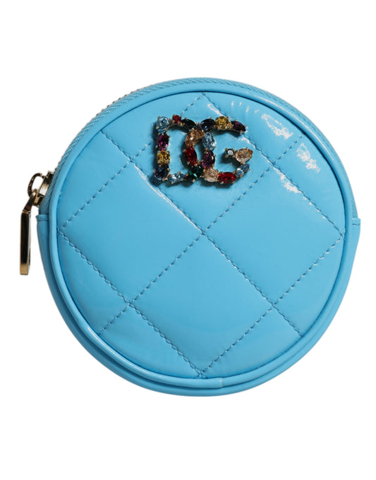 Light Blue Lamb Leather DG Crystal Round Coin Purse Wallet
