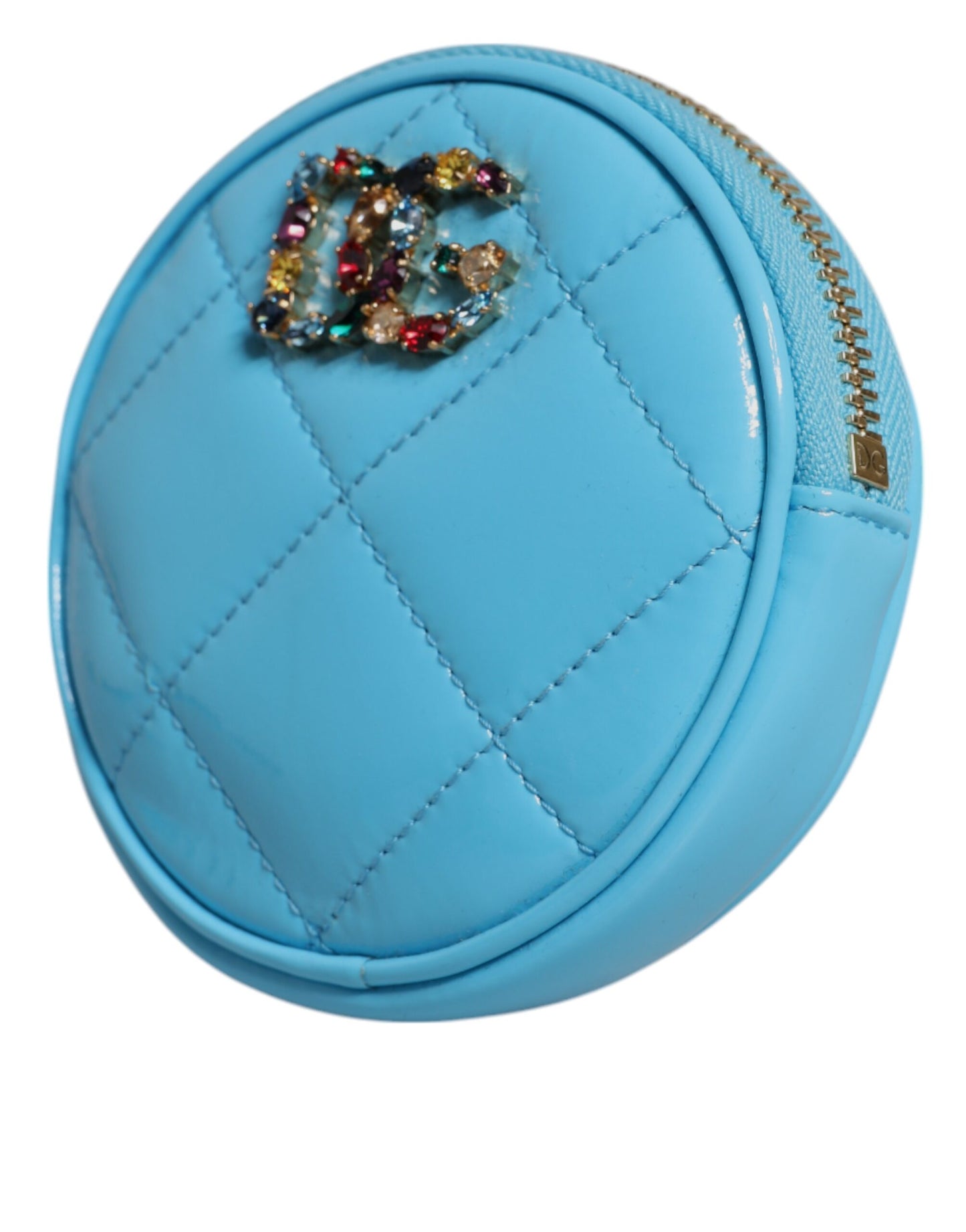 Light Blue Lamb Leather DG Crystal Round Coin Purse Wallet