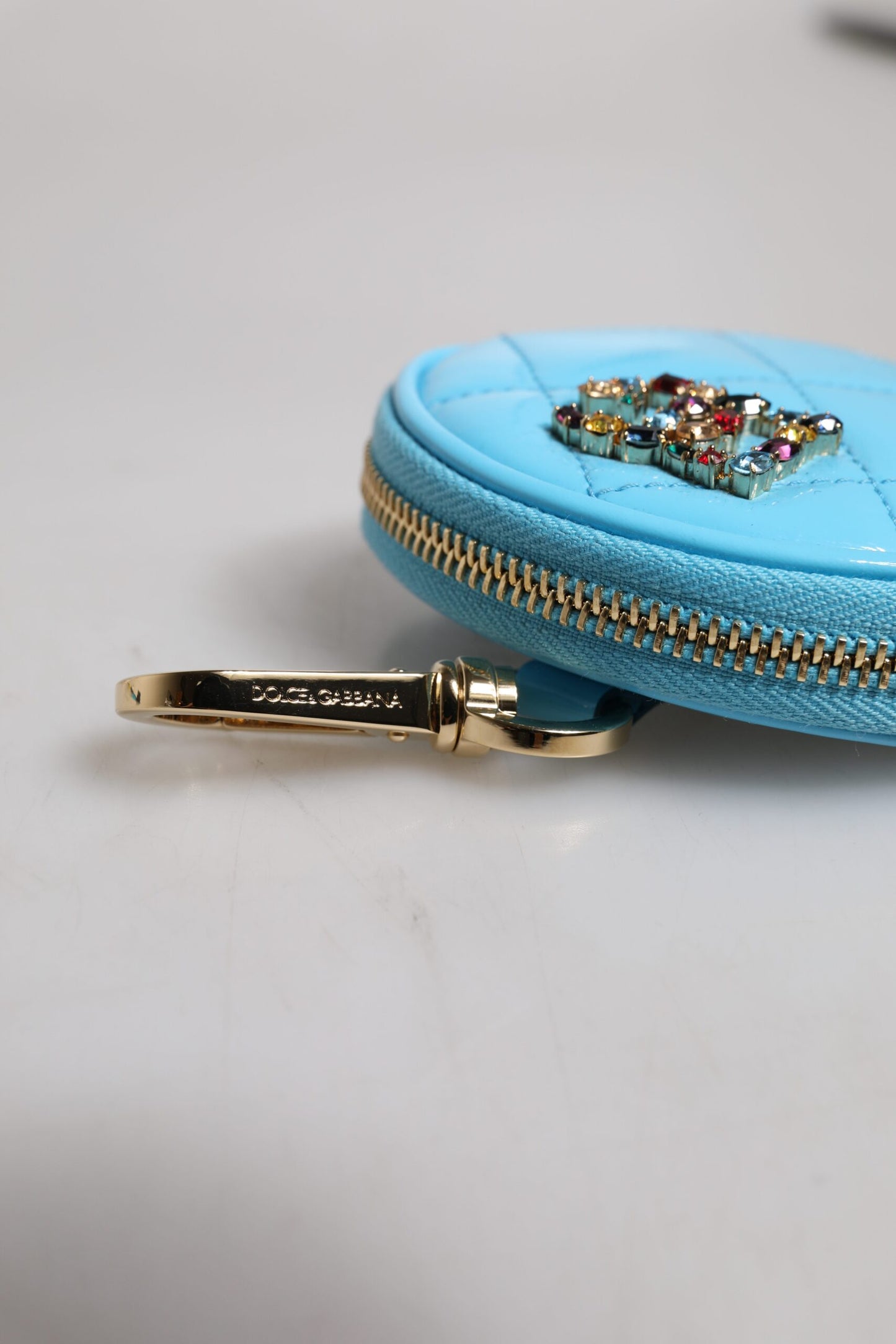 Light Blue Lamb Leather DG Crystal Round Coin Purse Wallet