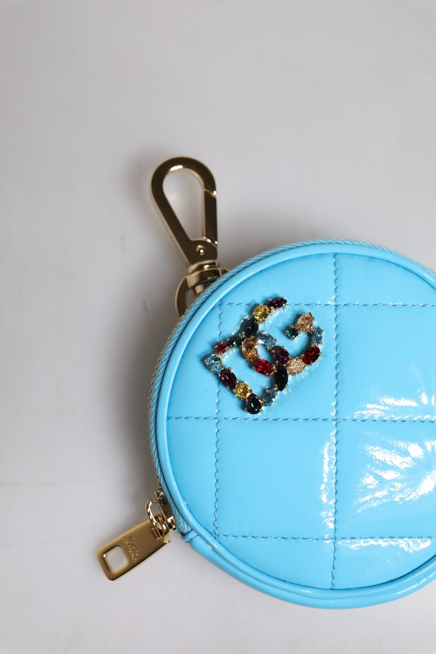 Light Blue Lamb Leather DG Crystal Round Coin Purse Wallet