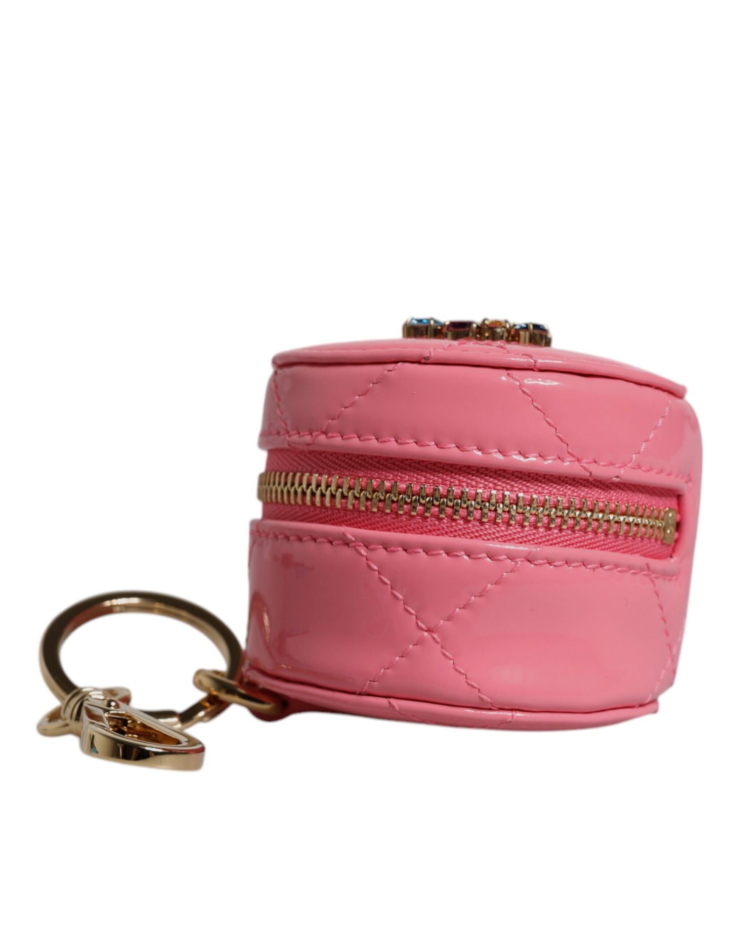 Pink Lamb Leather DG Crystal Round Coin Purse Wallet