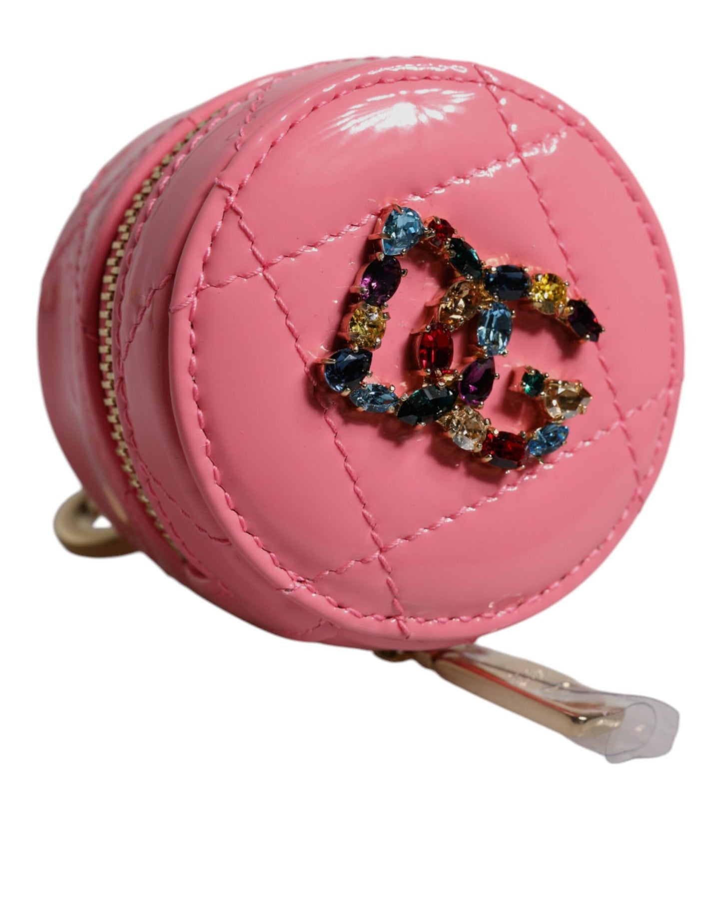 Pink Lamb Leather DG Crystal Round Coin Purse Wallet