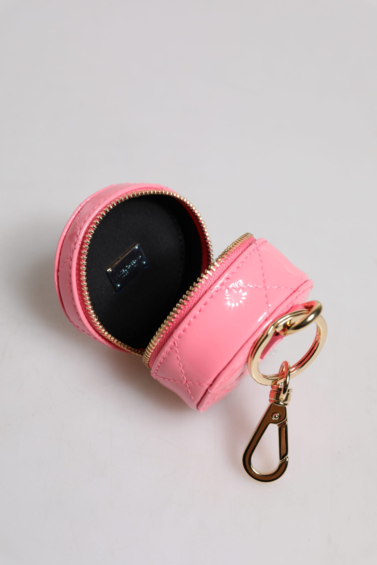 Pink Lamb Leather DG Crystal Round Coin Purse Wallet