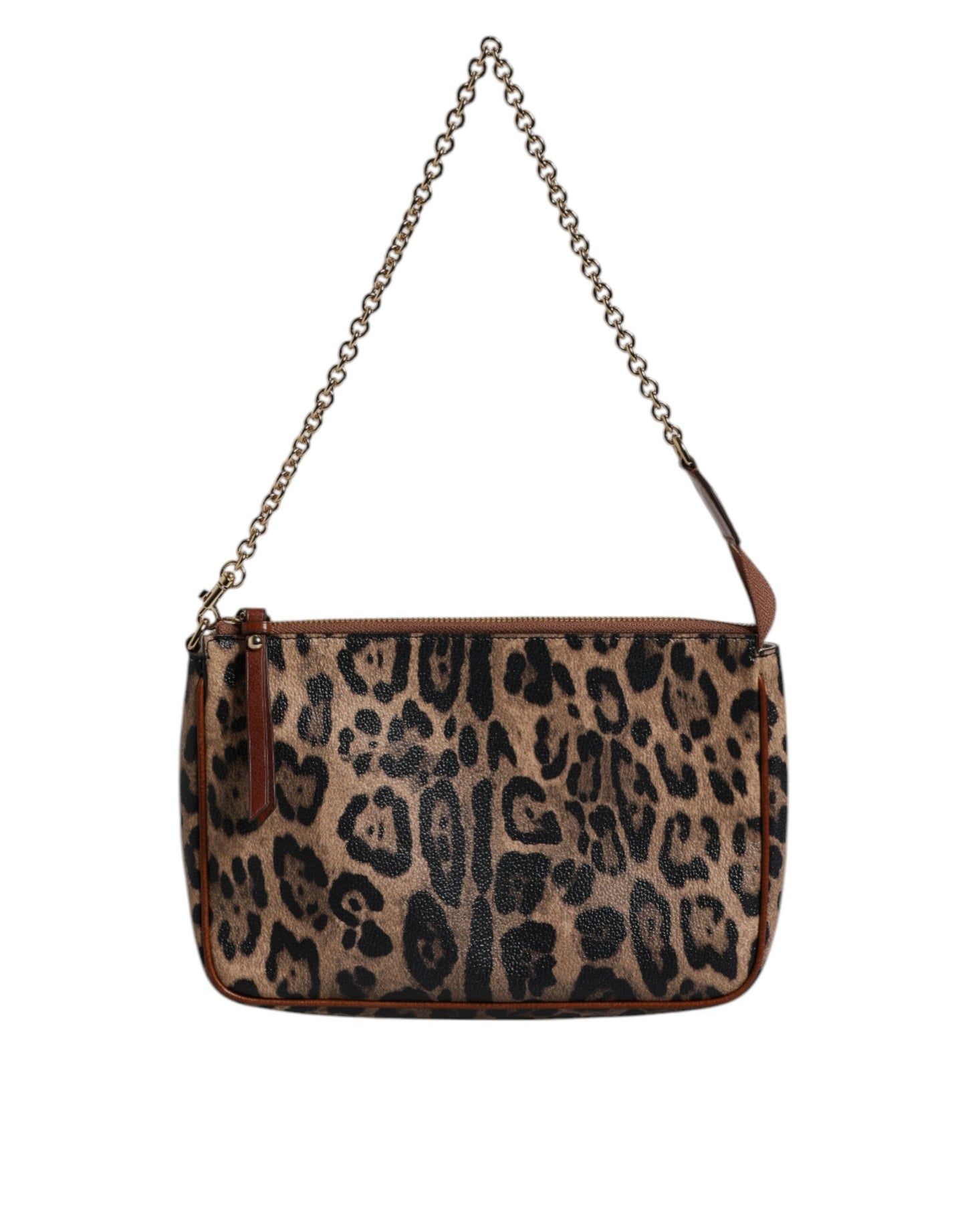 Dolce & Gabbana Brown Leopard Leather Shoulder Chain Strap Bag
