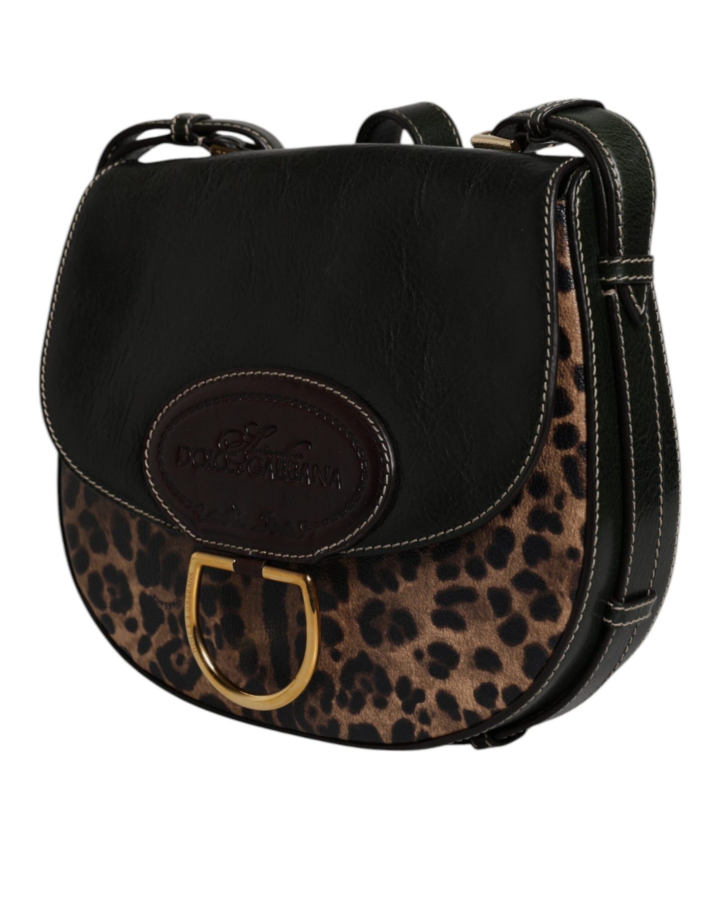 Dolce & Gabbana Black Brown Leopard Leather Shoulder Strap Bag
