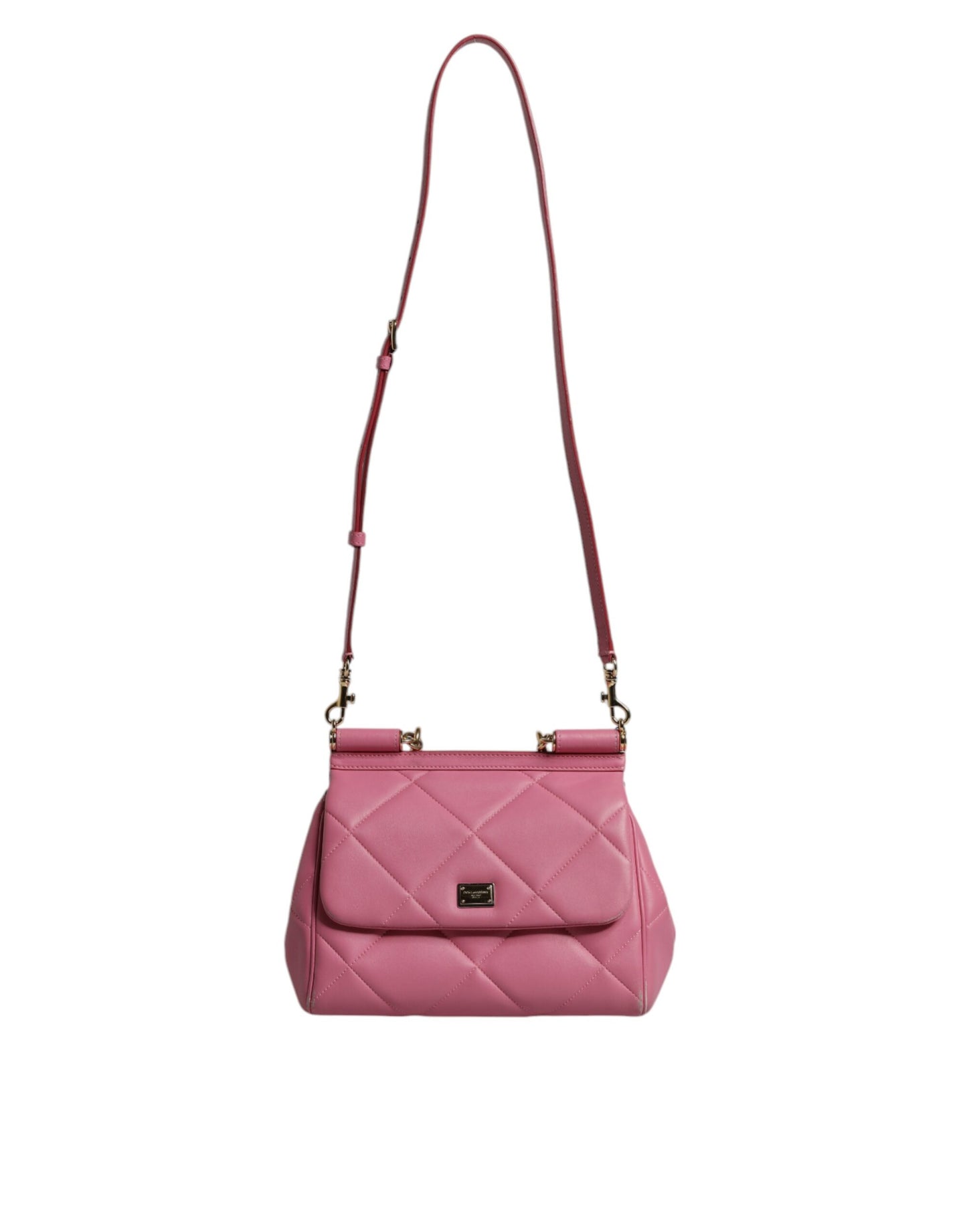 Pink Leather Sicily Logo Shoulder Satchel Bag