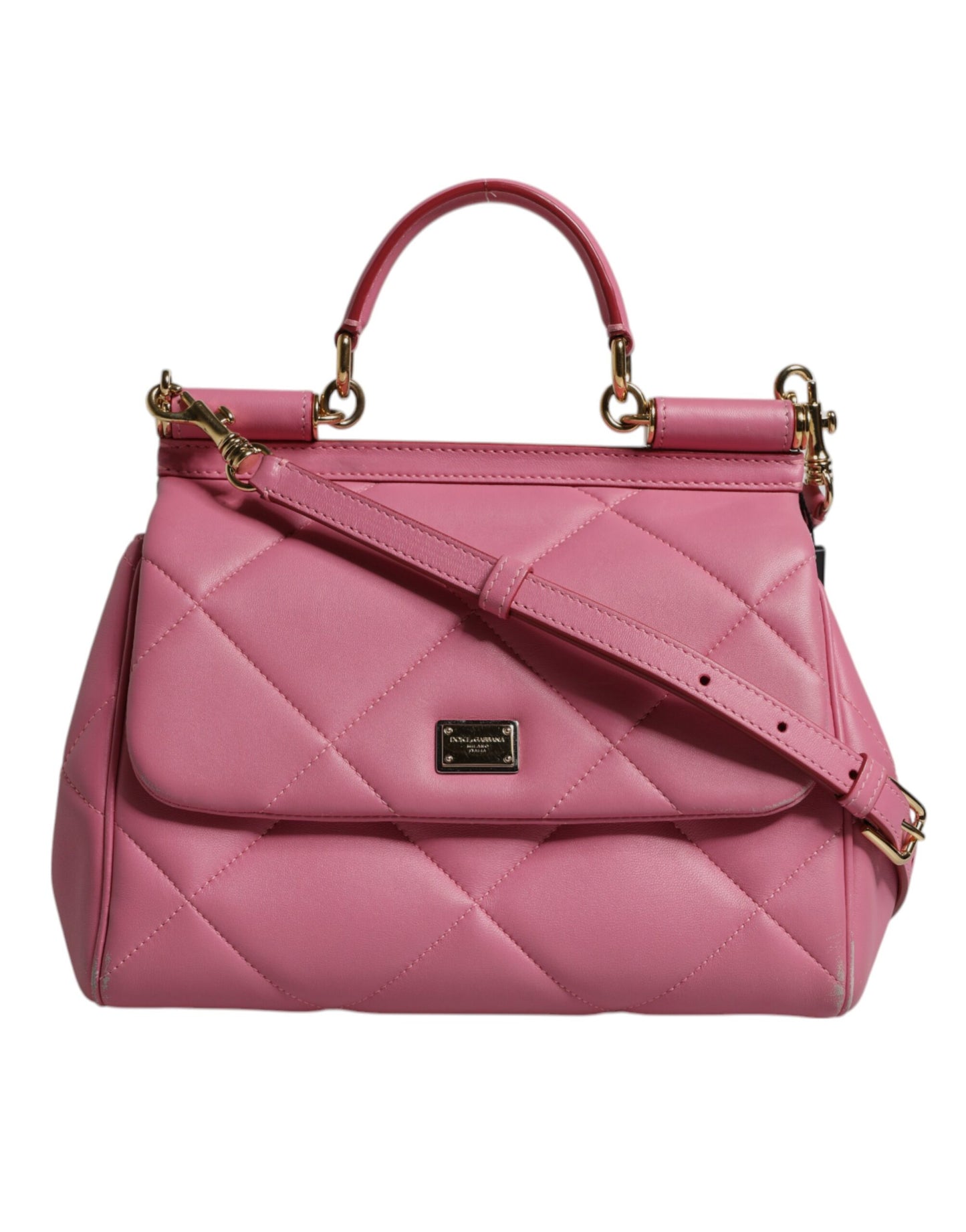 Pink Leather Sicily Logo Shoulder Satchel Bag