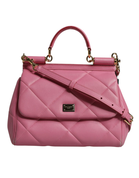 Pink Leather Sicily Logo Shoulder Satchel Bag