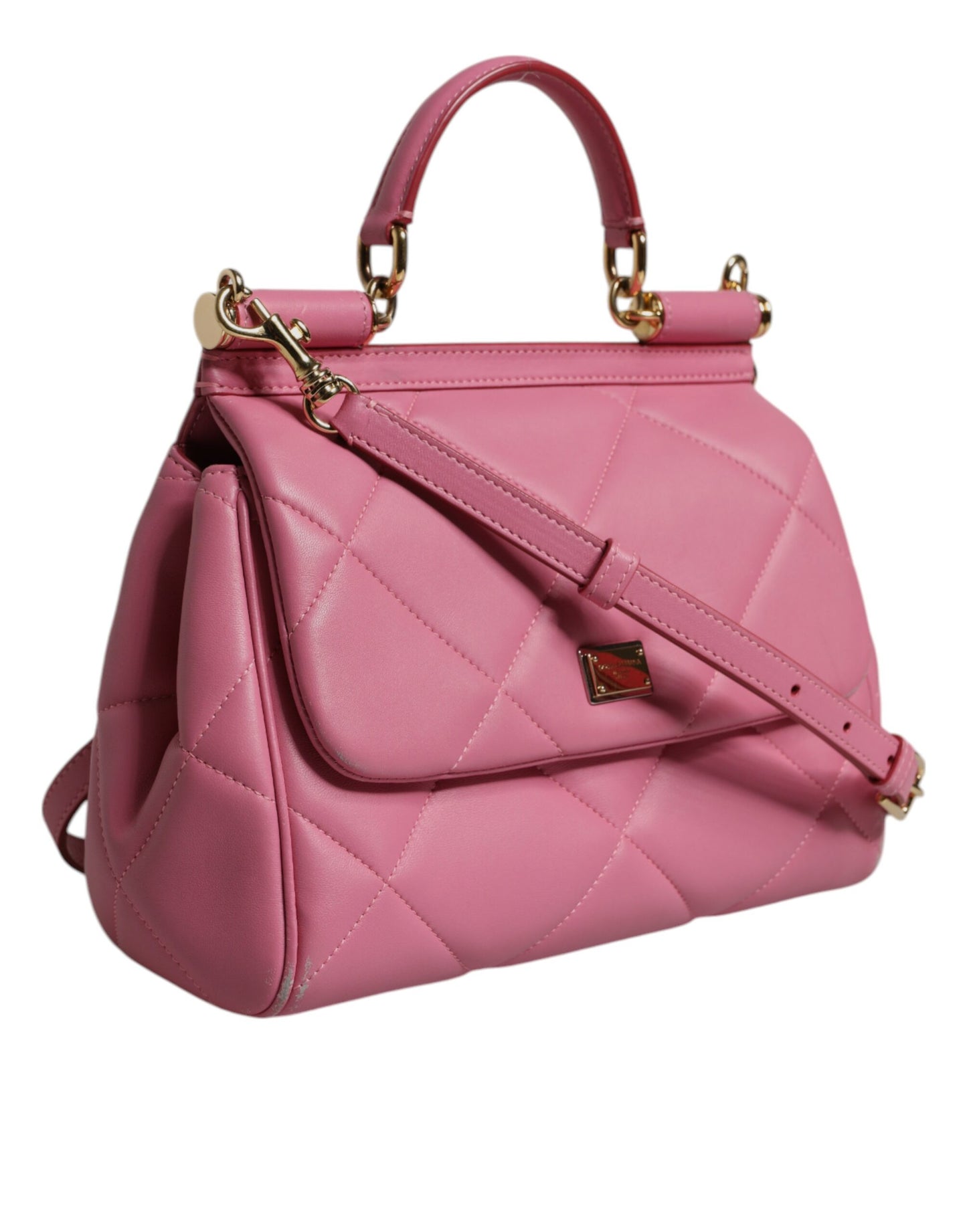 Pink Leather Sicily Logo Shoulder Satchel Bag