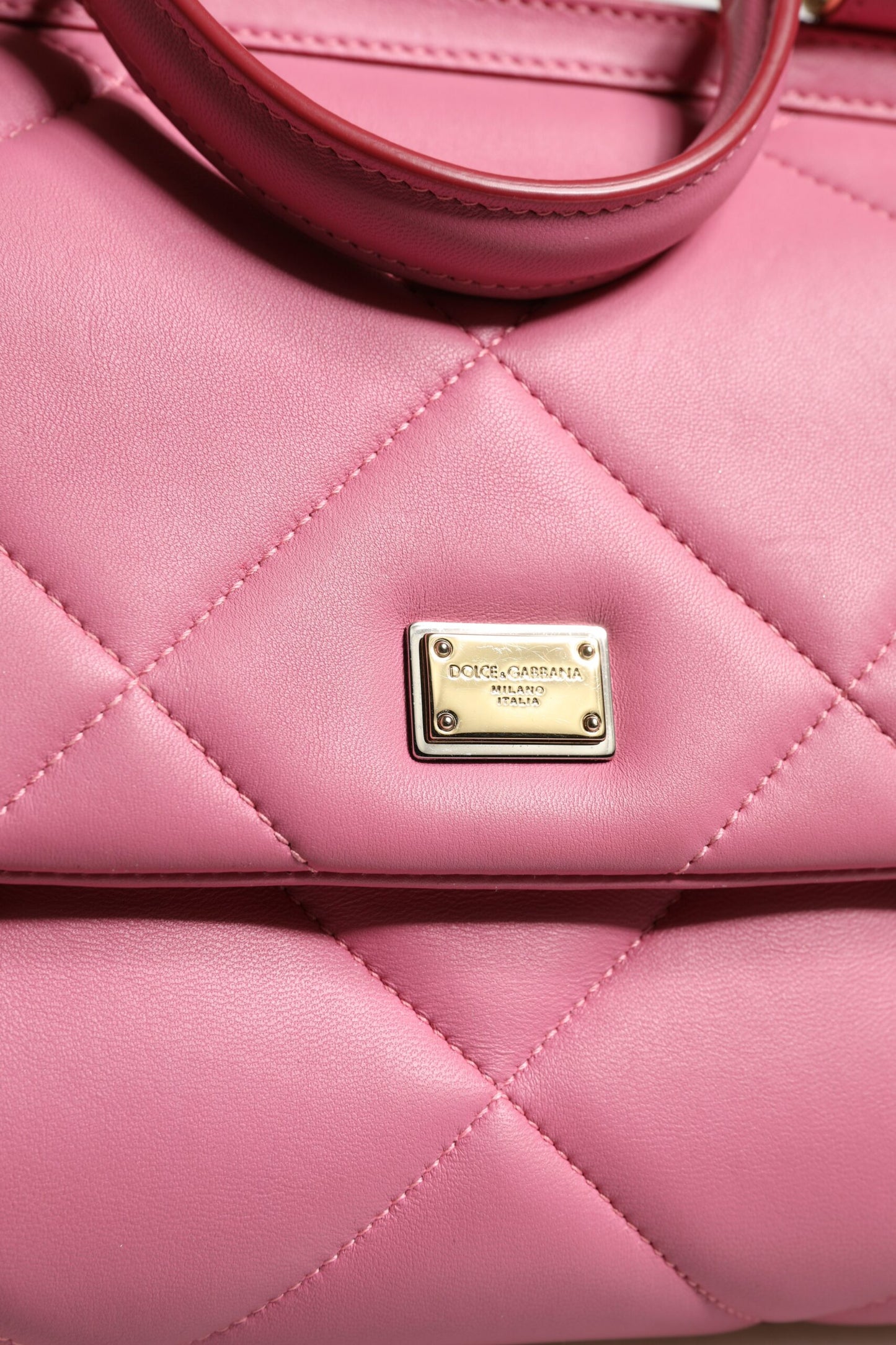 Pink Leather Sicily Logo Shoulder Satchel Bag