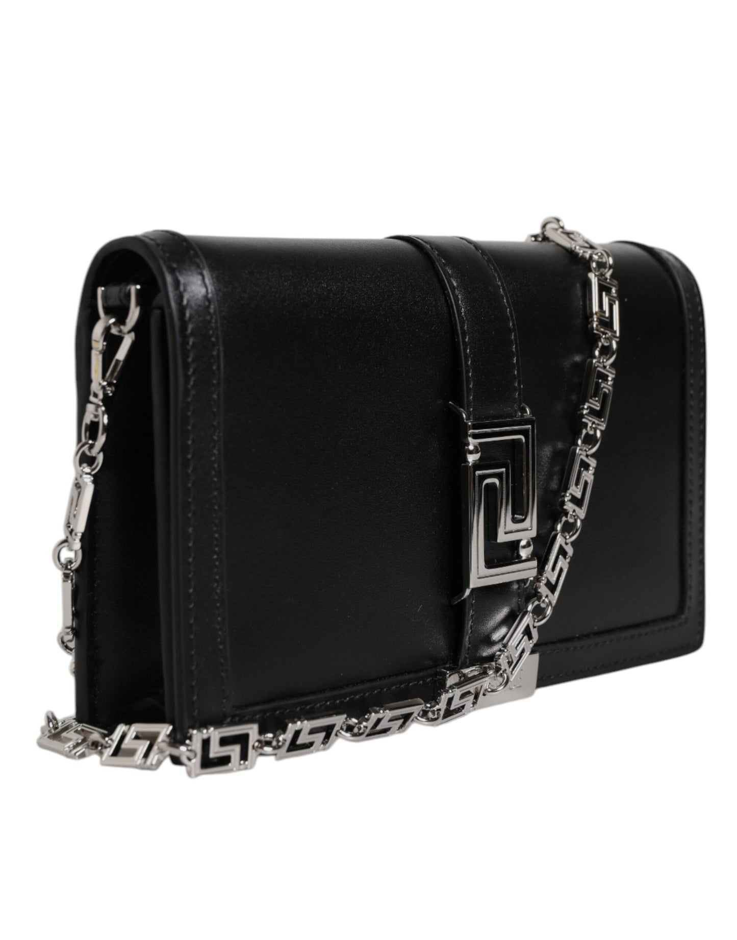 Black Calfskin Leather Chain Strap Shoulder Crossbody Bag