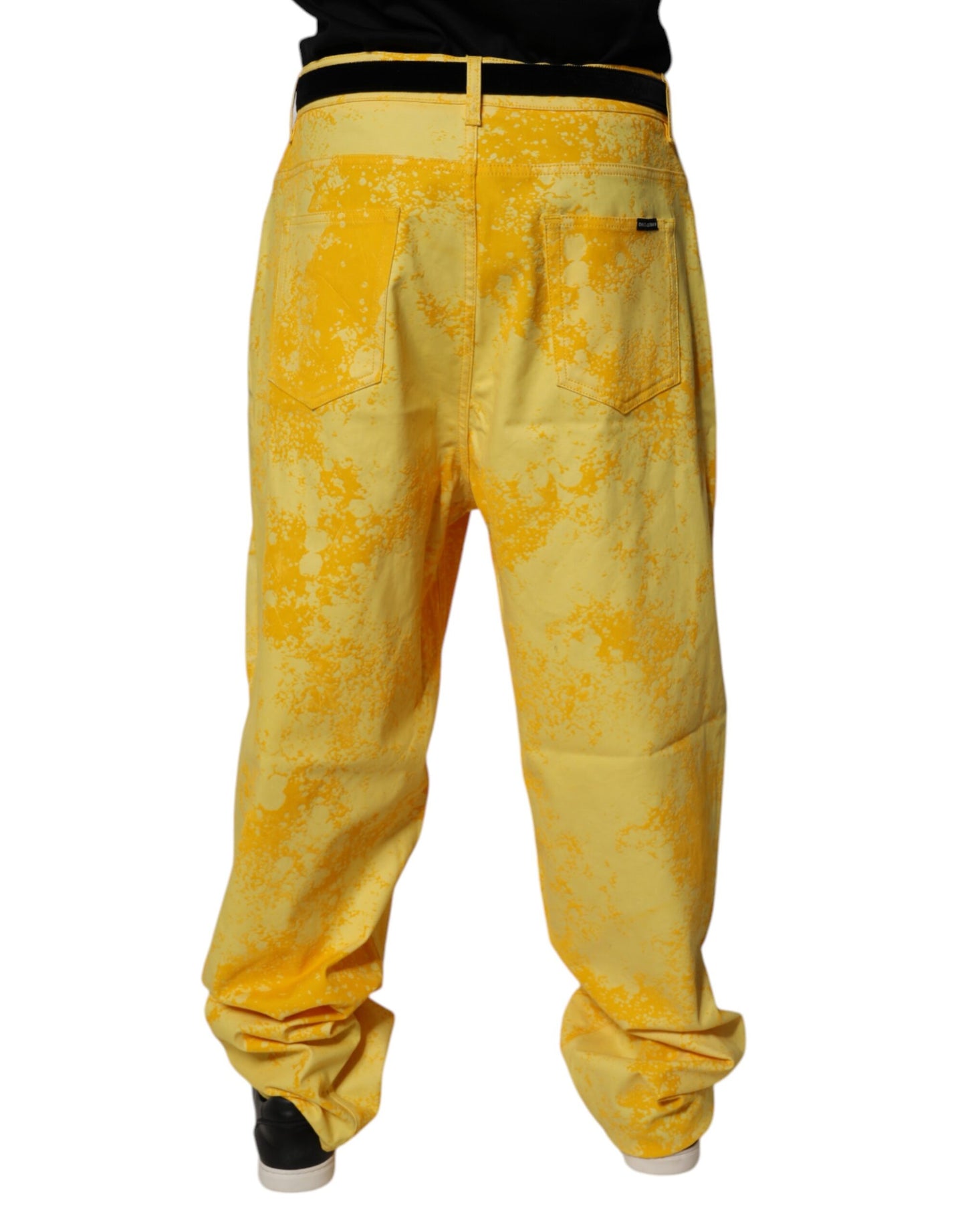 Yellow Tie Dye Cotton Straight Denim Jeans