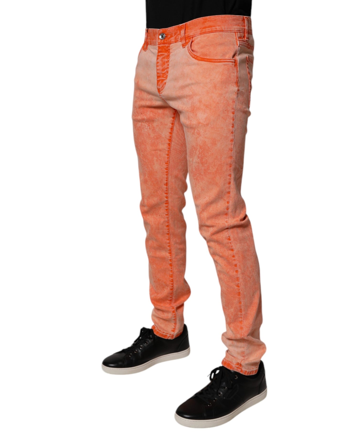 Dolce & Gabbana Orange Tie Dye Cotton Skinny Men Denim Jeans