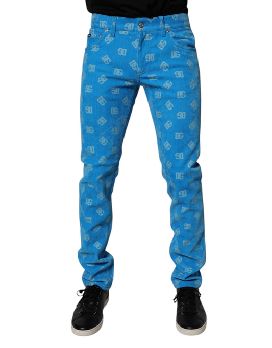 Dolce & Gabbana Blue Logo Monogram Cotton Skinny Denim Jeans