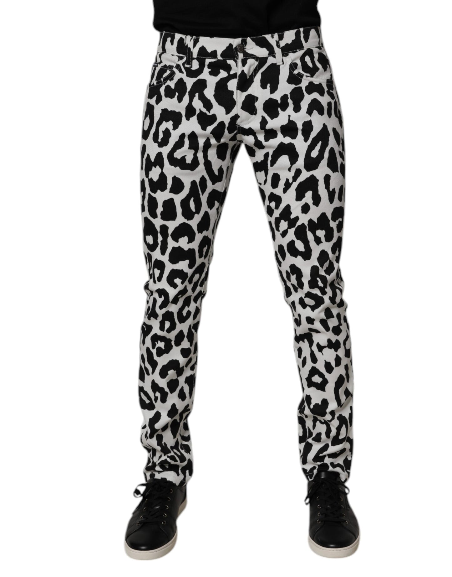 White Leopard Cotton Skinny Denim Jeans