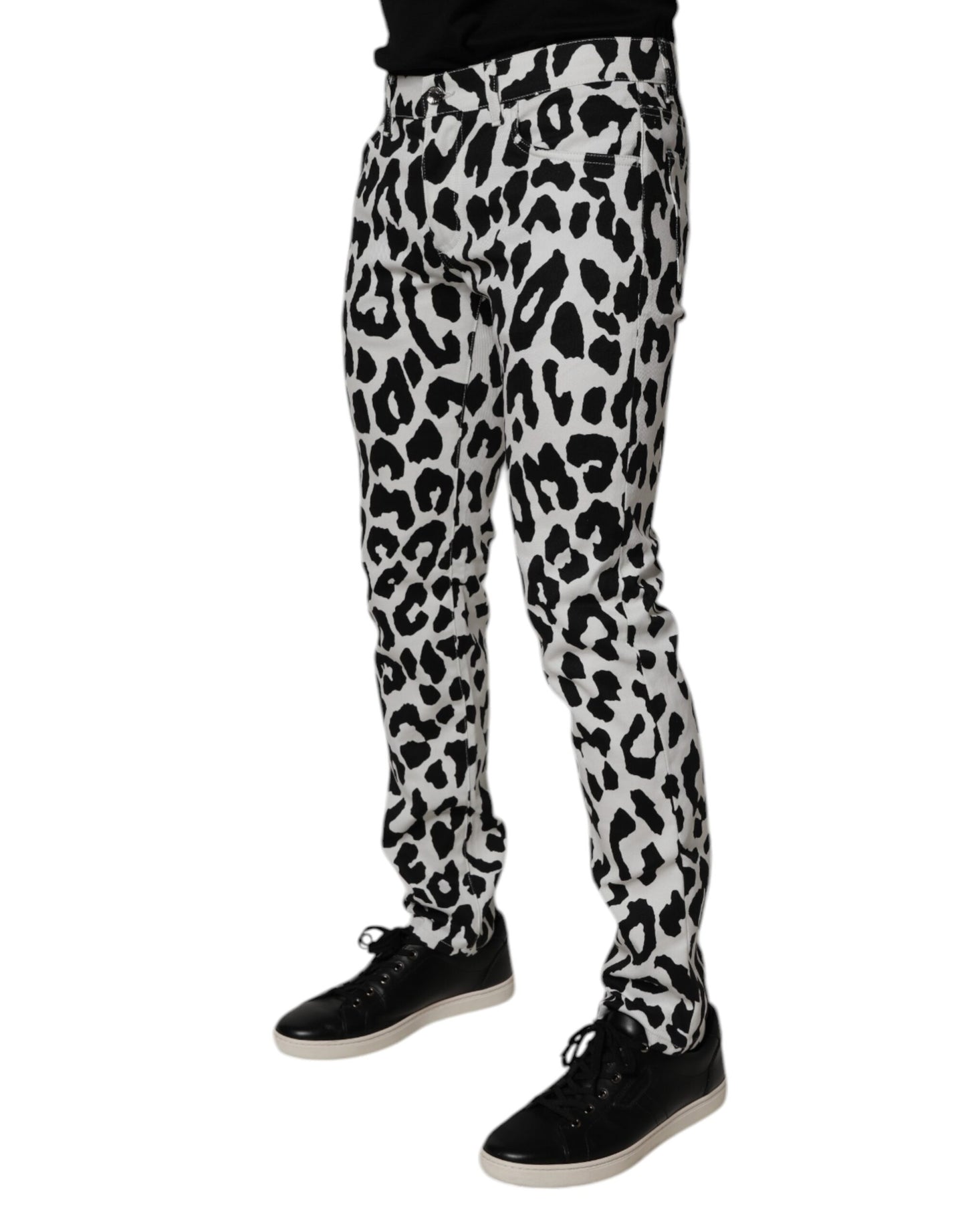White Leopard Cotton Skinny Denim Jeans