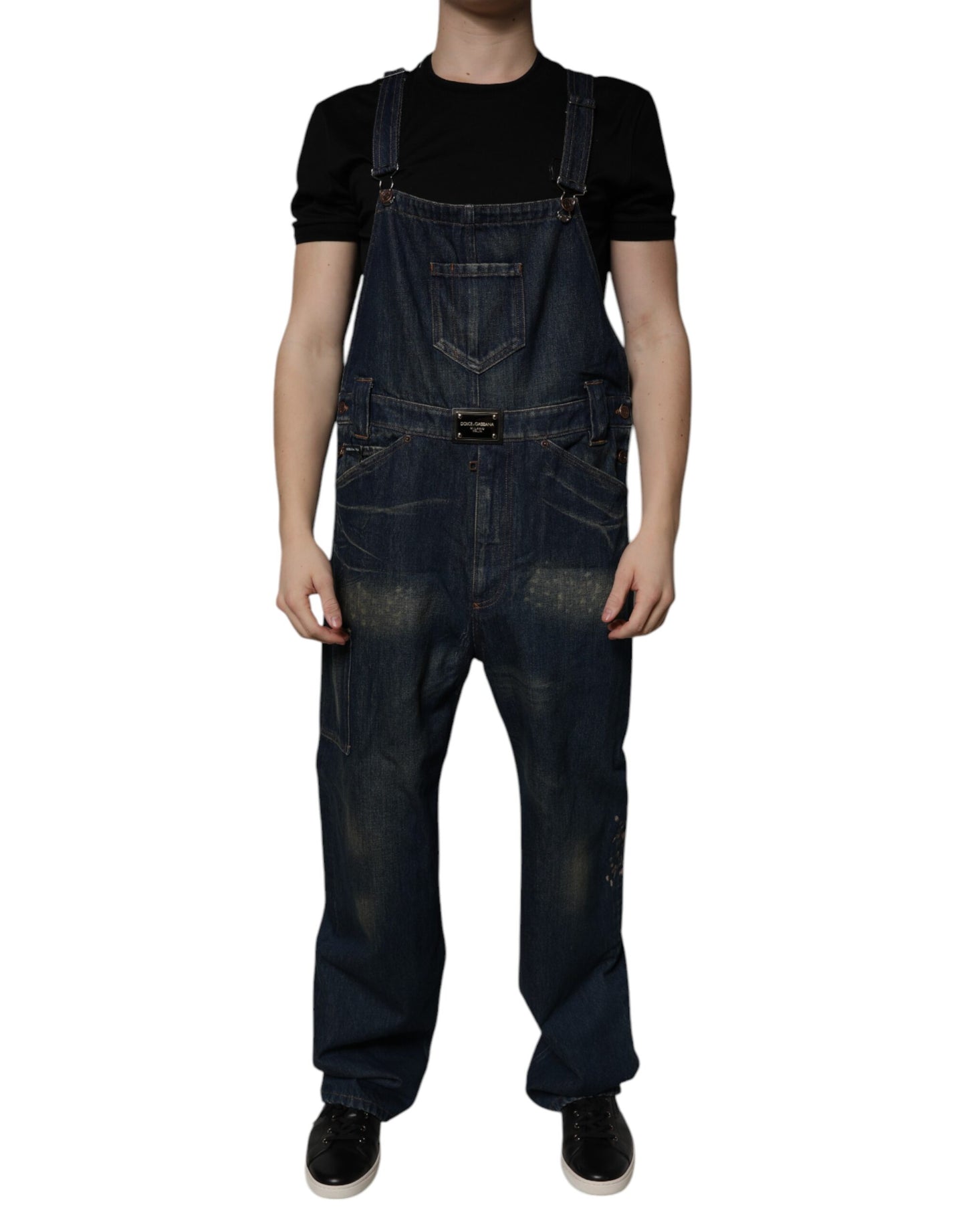 Dark Blue Cotton Men Jumpsuit Denim Jeans