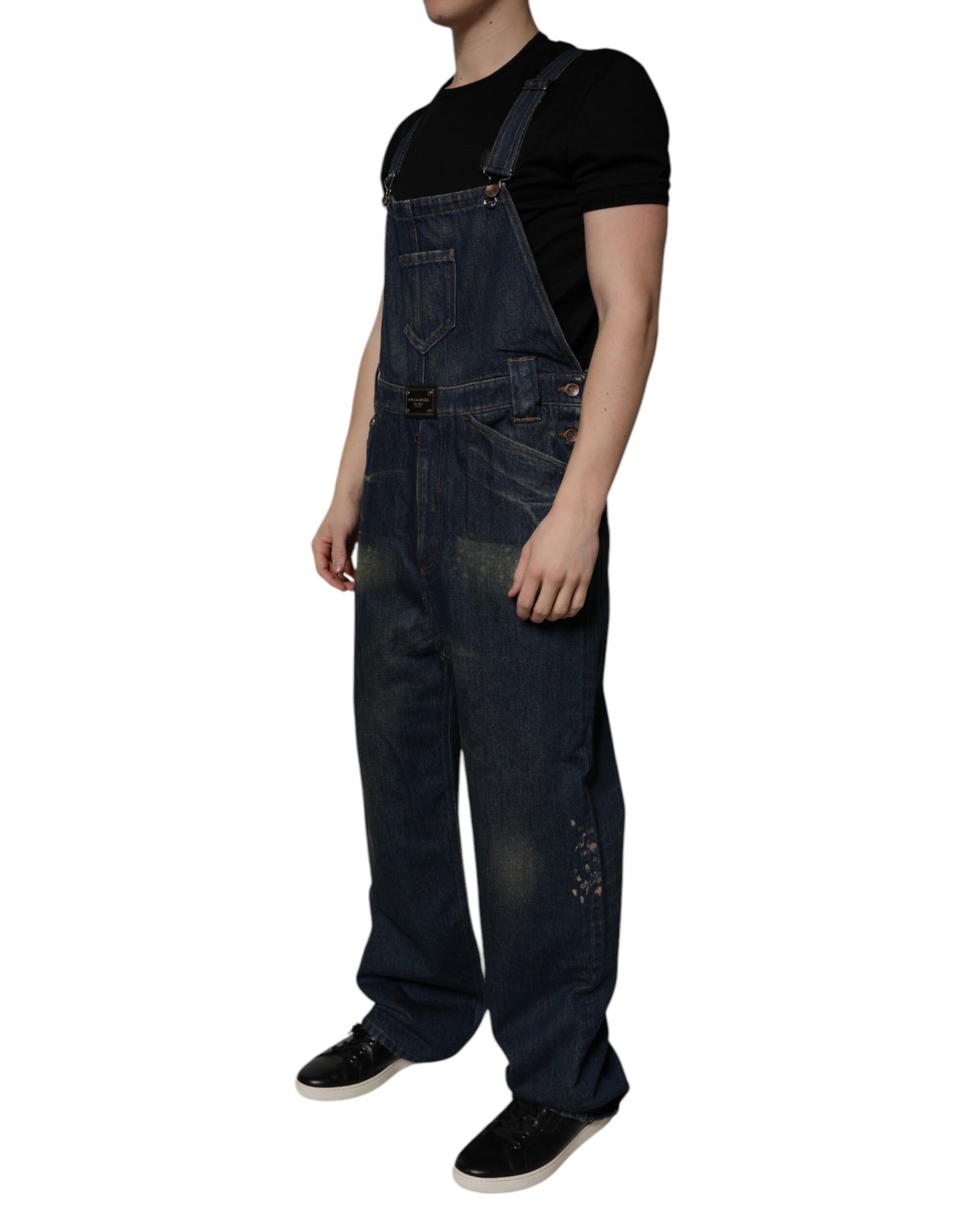 Dark Blue Cotton Men Jumpsuit Denim Jeans