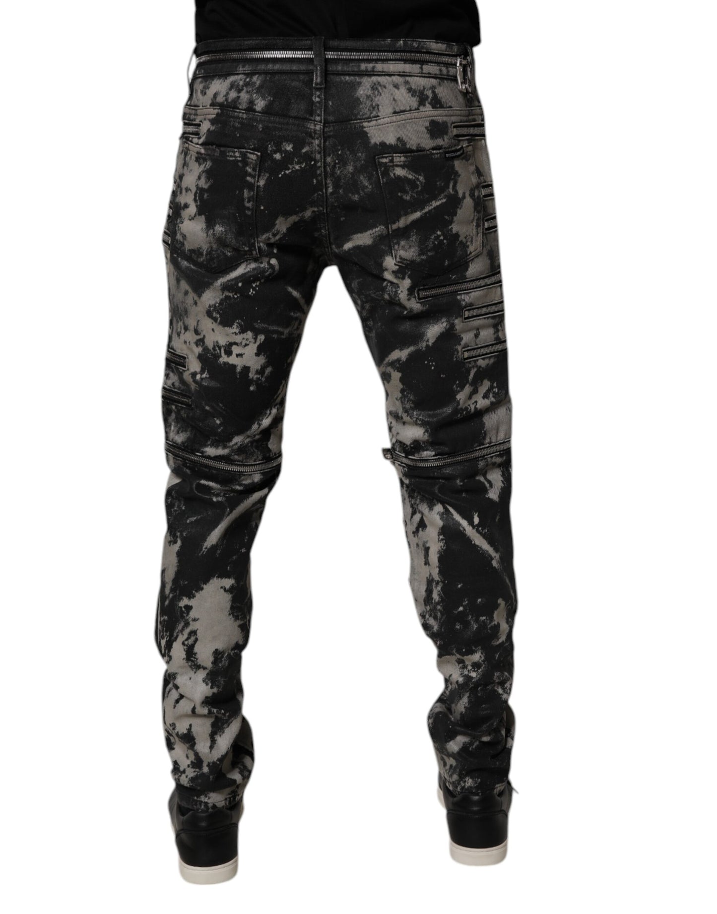 Dolce & Gabbana Black Tie Dye Cotton Skinny Zip Denim Jeans