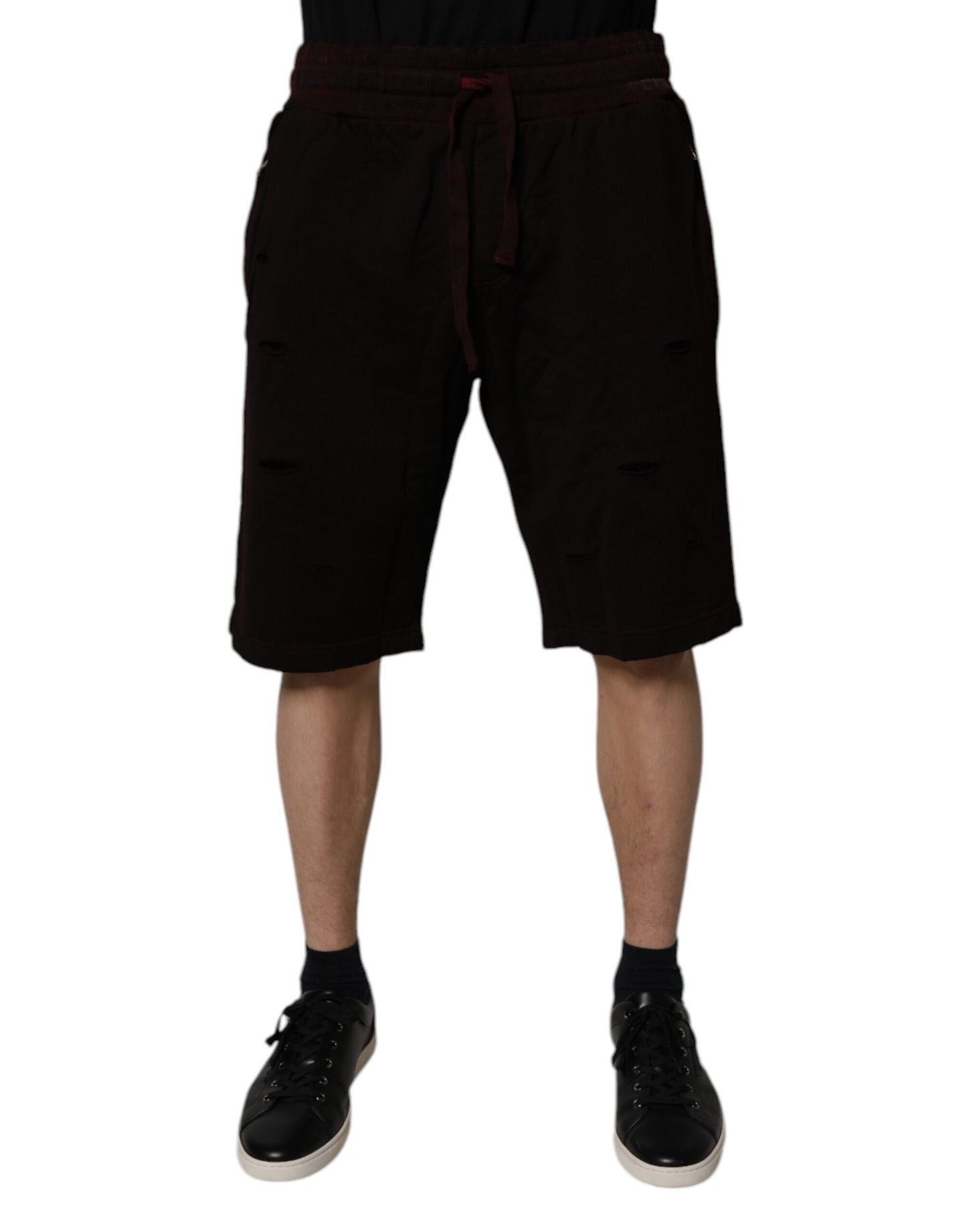 Maroon Cotton Logo Plaque Men Bermuda Shorts