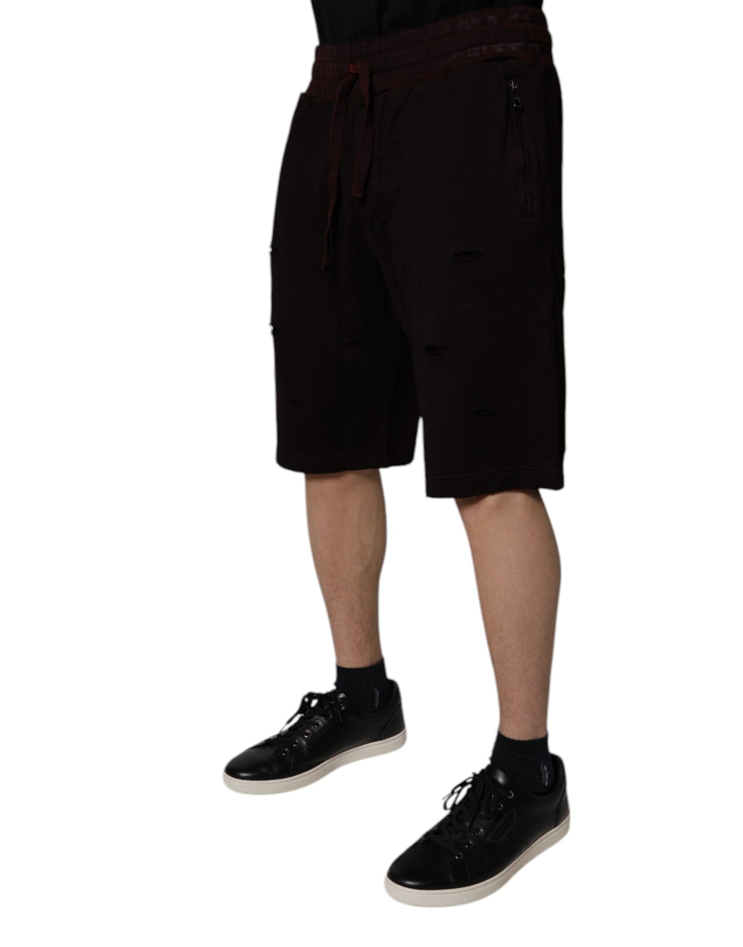 Maroon Cotton Logo Plaque Men Bermuda Shorts
