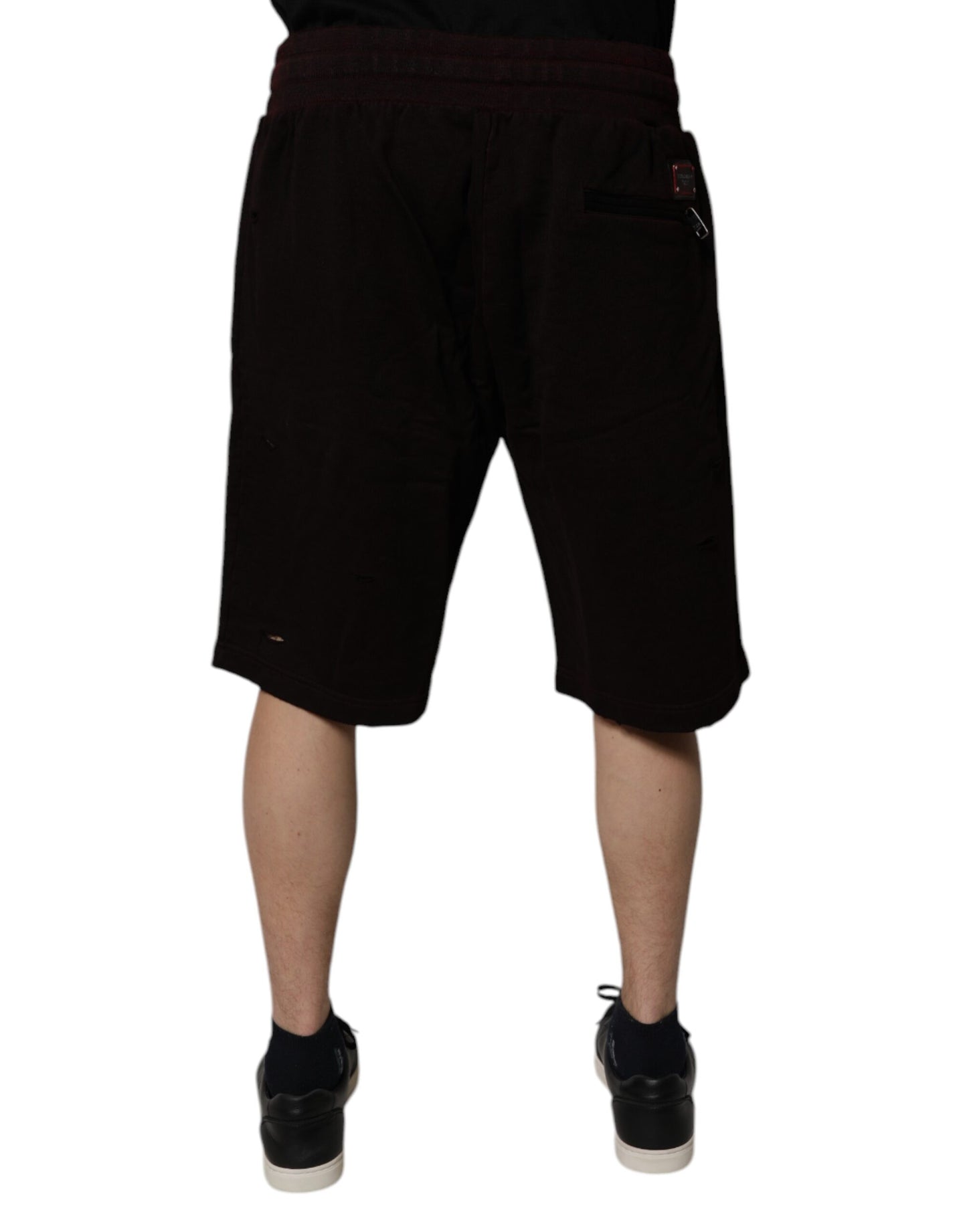 Maroon Cotton Logo Plaque Men Bermuda Shorts