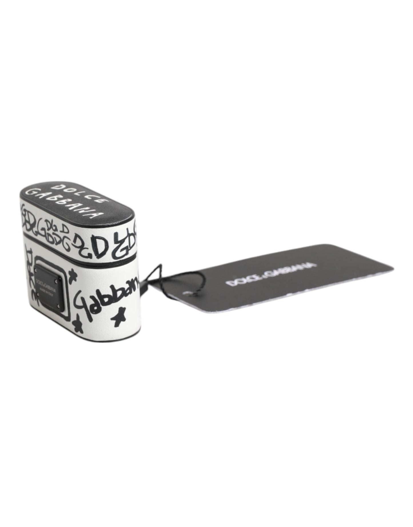 Dolce & Gabbana Black White Leather Scribble Embossed Logo Airpods Case