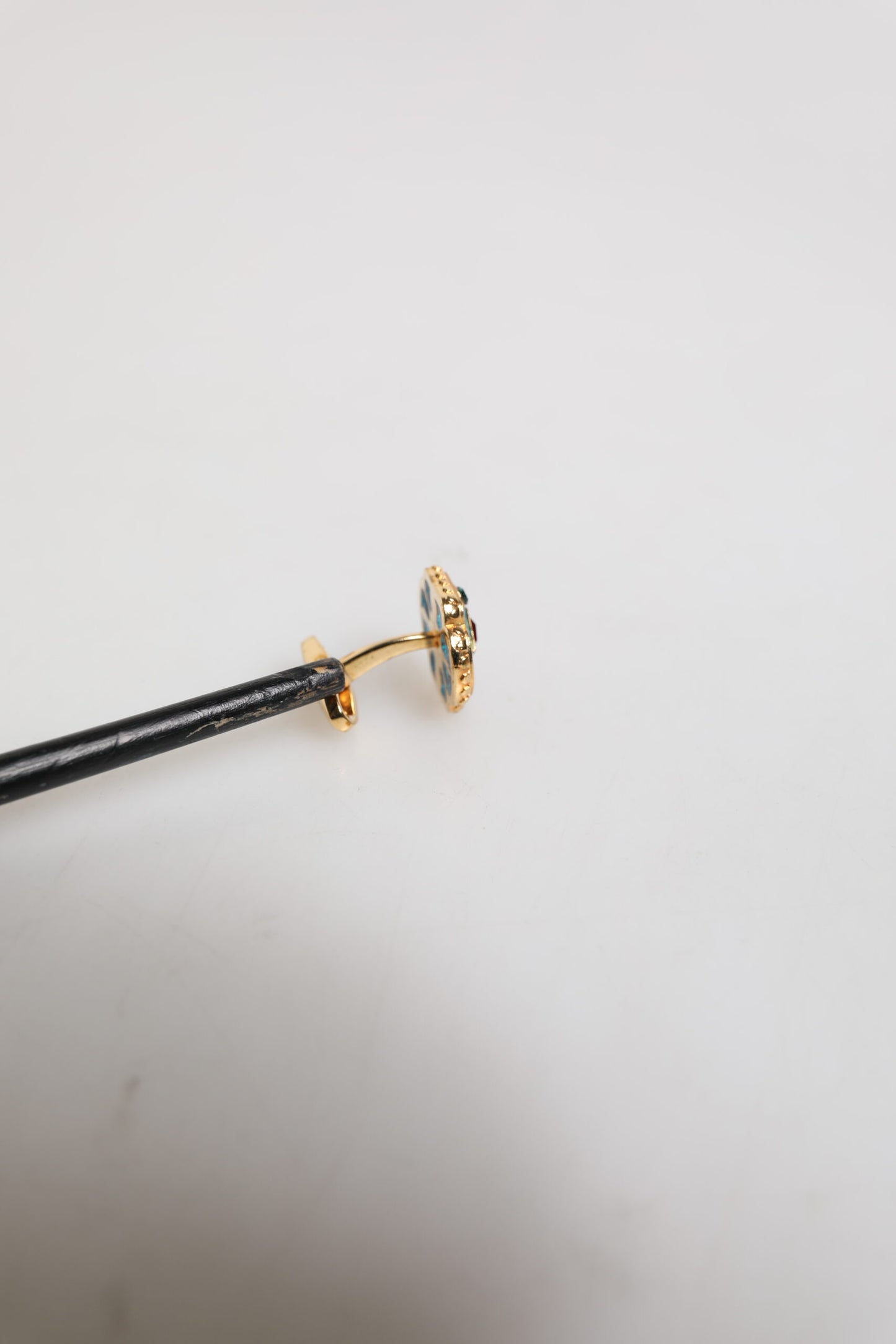 Gold Brass Blue Enameled Flower Cufflink