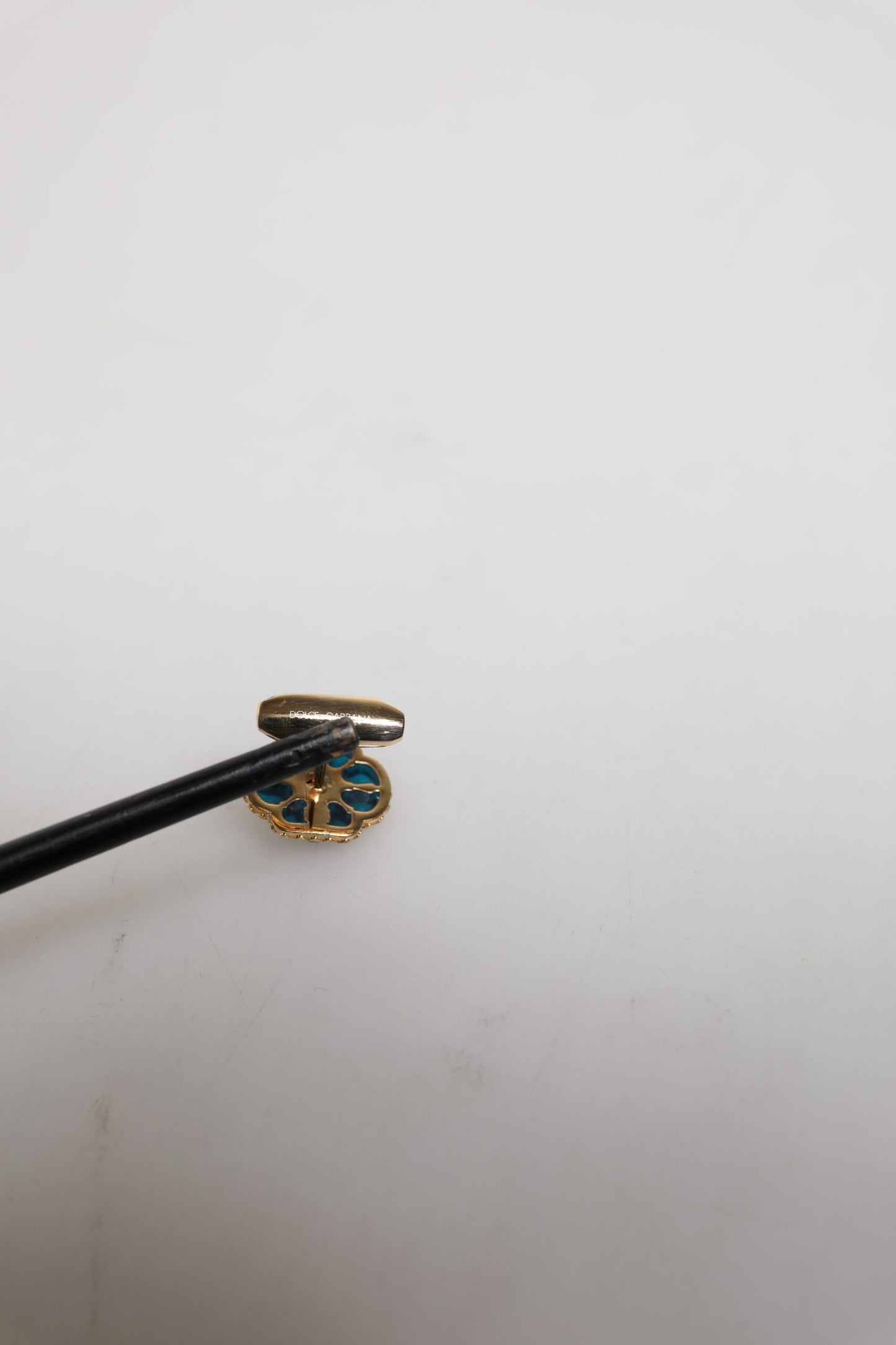 Gold Brass Blue Enameled Flower Cufflink