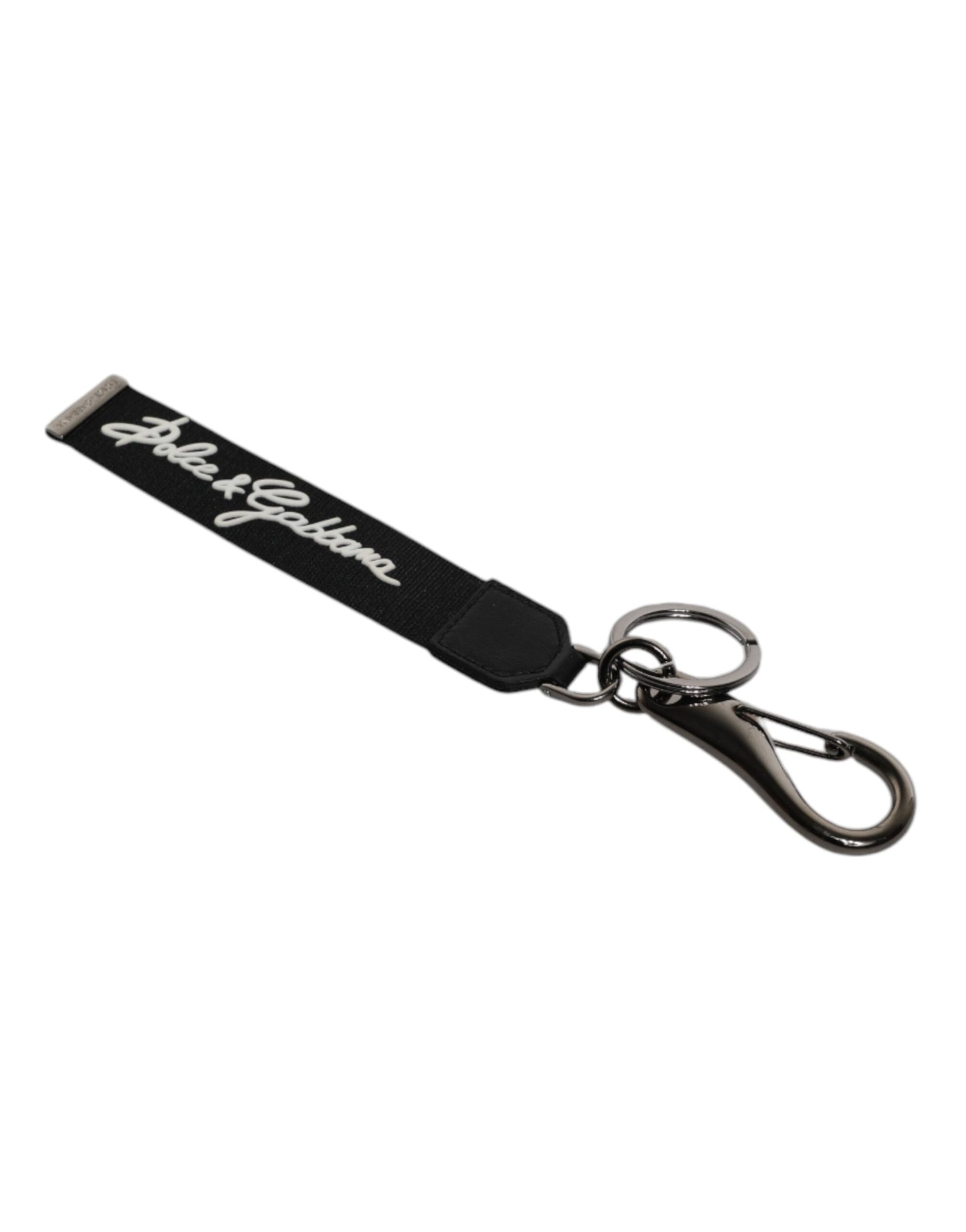 Dolce & Gabbana Black White DG Logo Silver Men Keychain Polyester Keyring