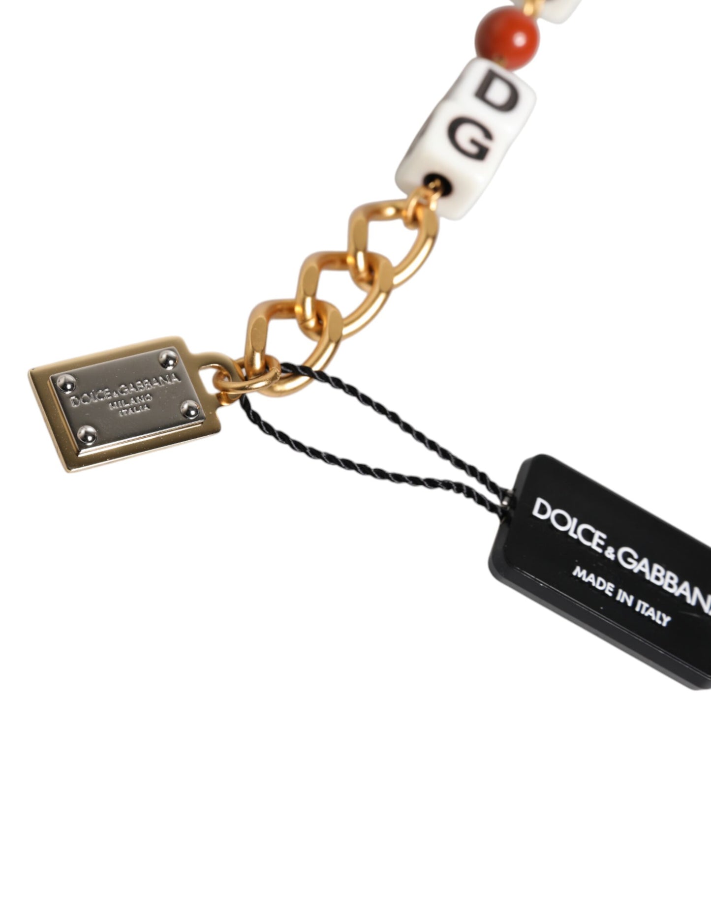 Dolce & Gabbana Multicolor Gold Tone Brass Chain DG Logo Dice Bracelet