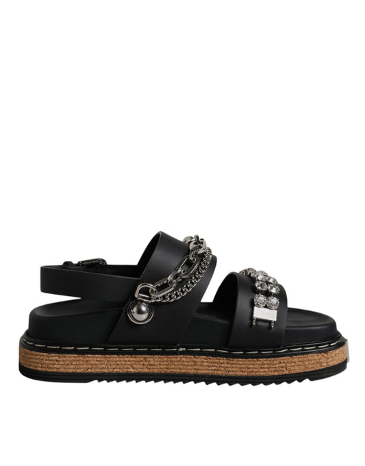 Dolce & Gabbana Black Crystal Embellish Strap Sandals Shoes