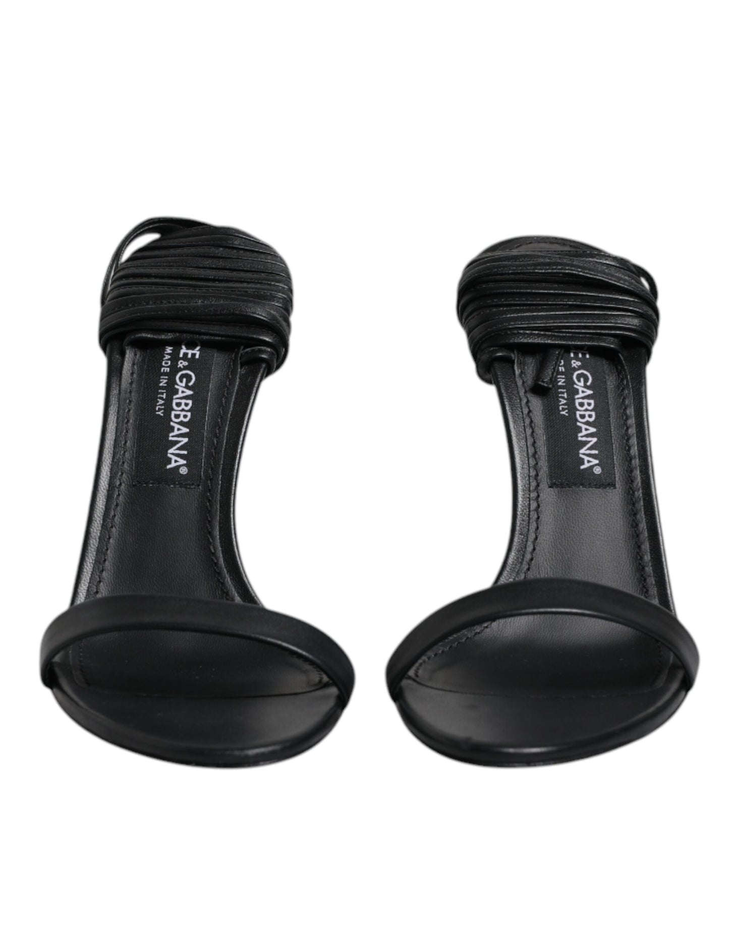 Black Leather Stiletto Heels Sandals Shoes