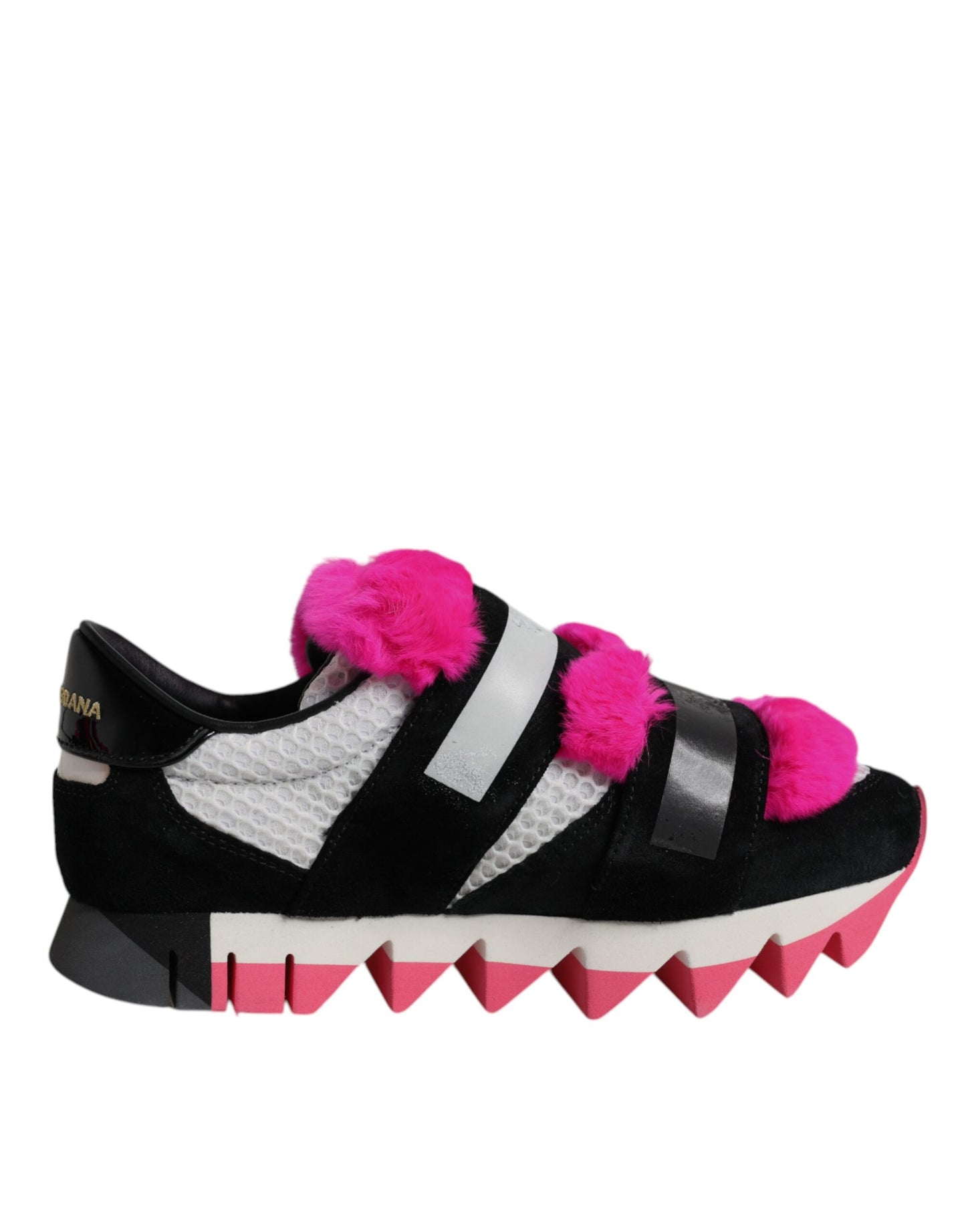 Dolce & Gabbana Black Pink Fur Embellished Sneakers Shoes