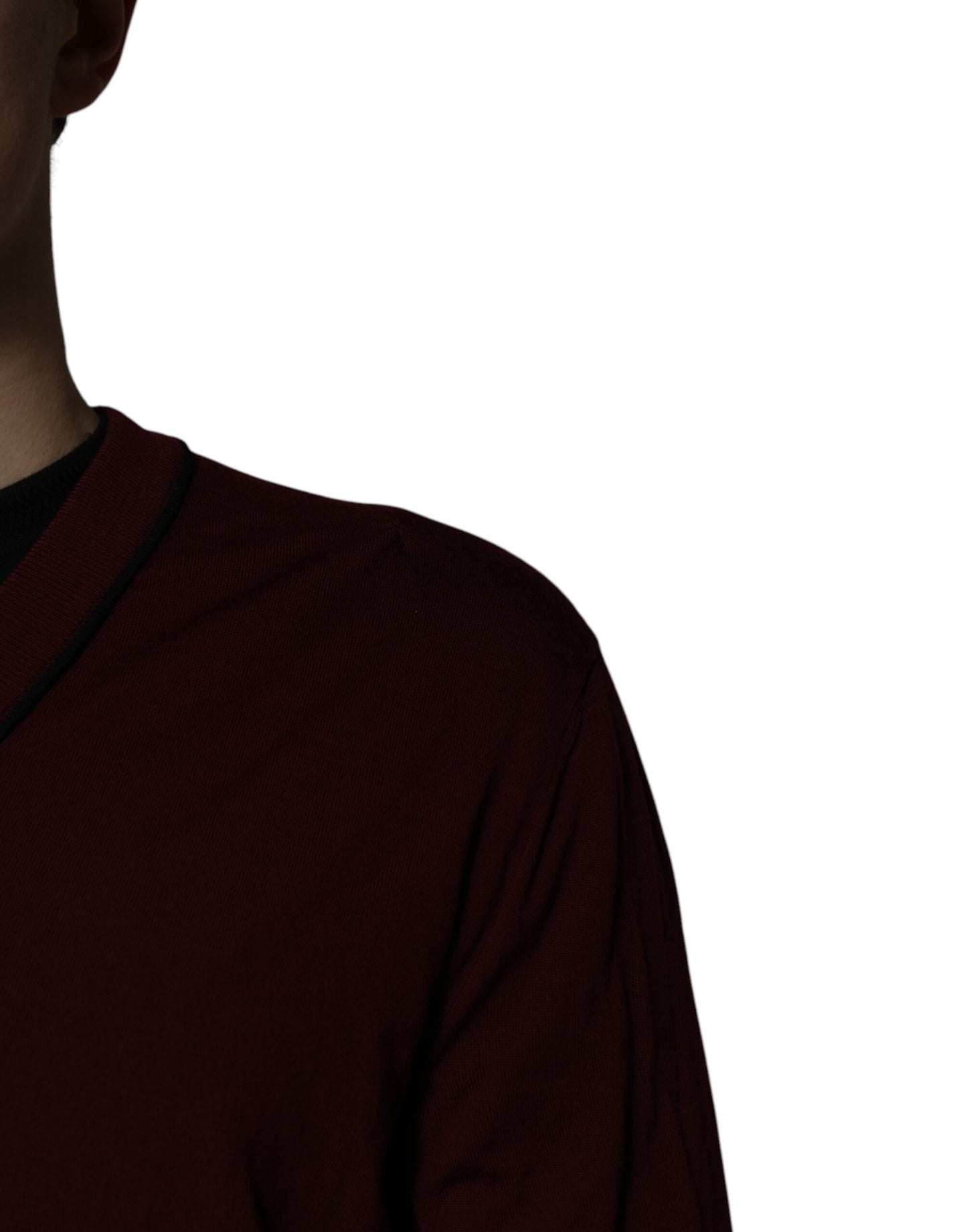Dolce & Gabbana Maroon Cashmere V-neck Men Pullover Sweater