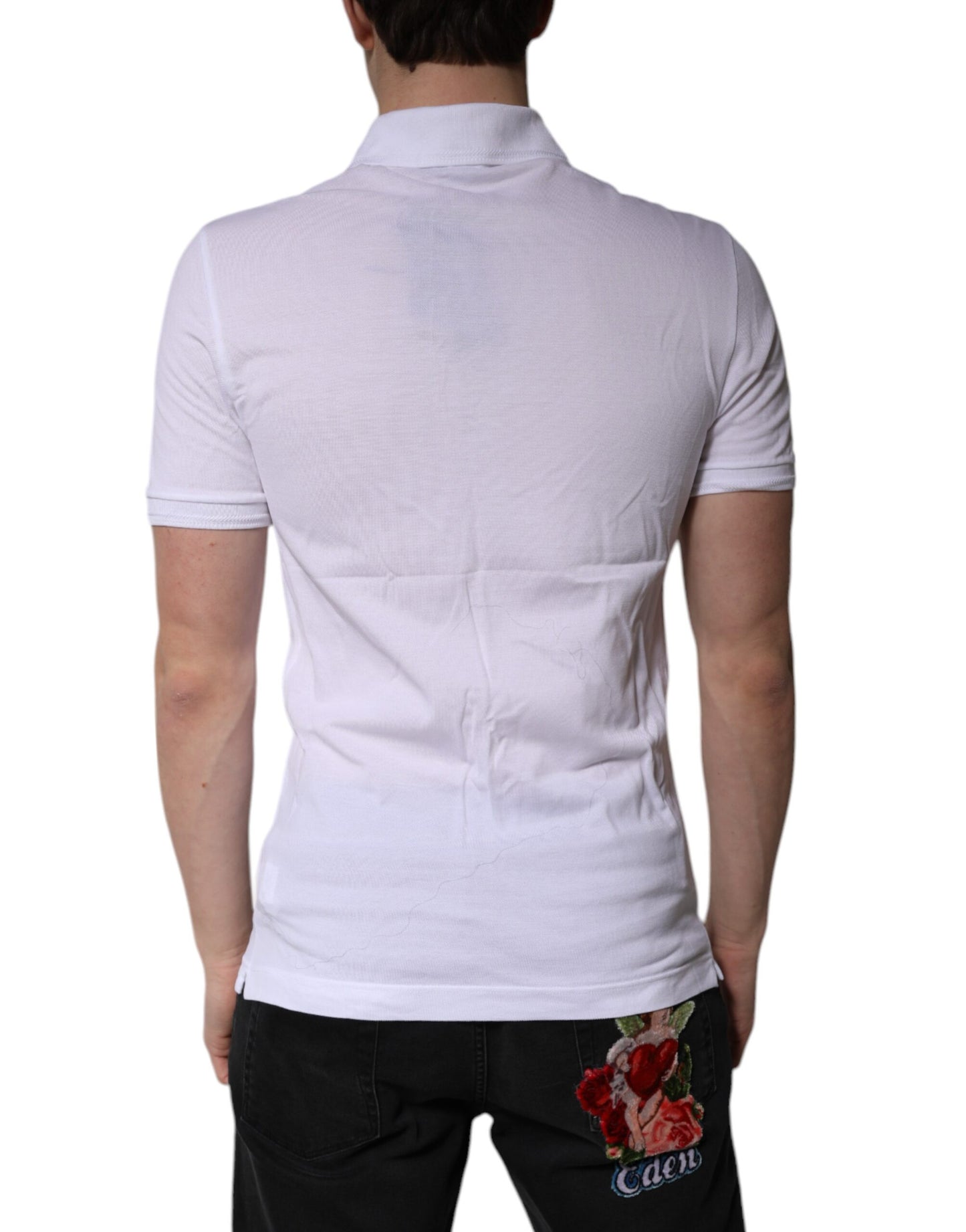 Dolce & Gabbana White Cotton Logo Collared Polo T-shirt