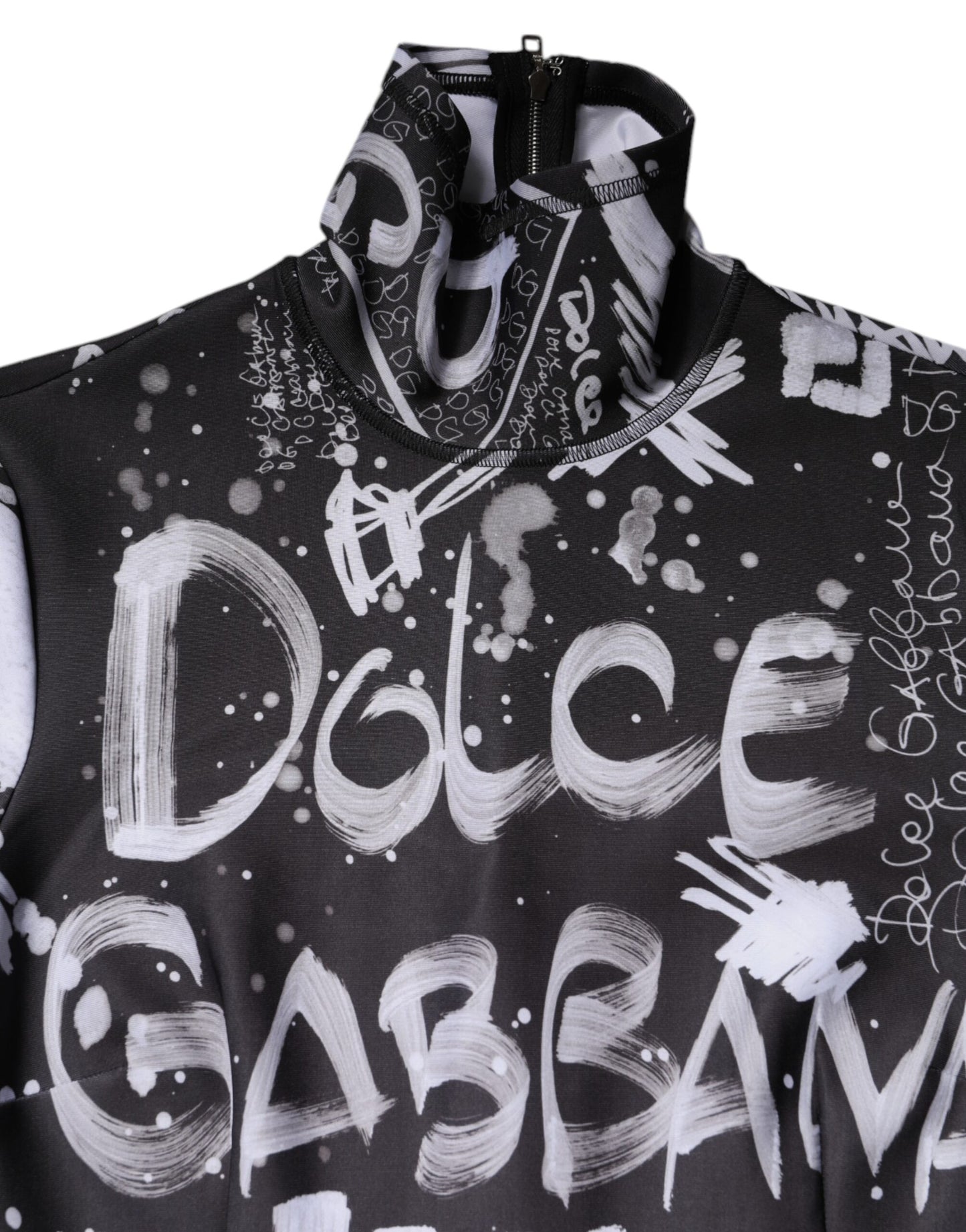 Black Logo Turtleneck Bodycon Jumpsuit Dress