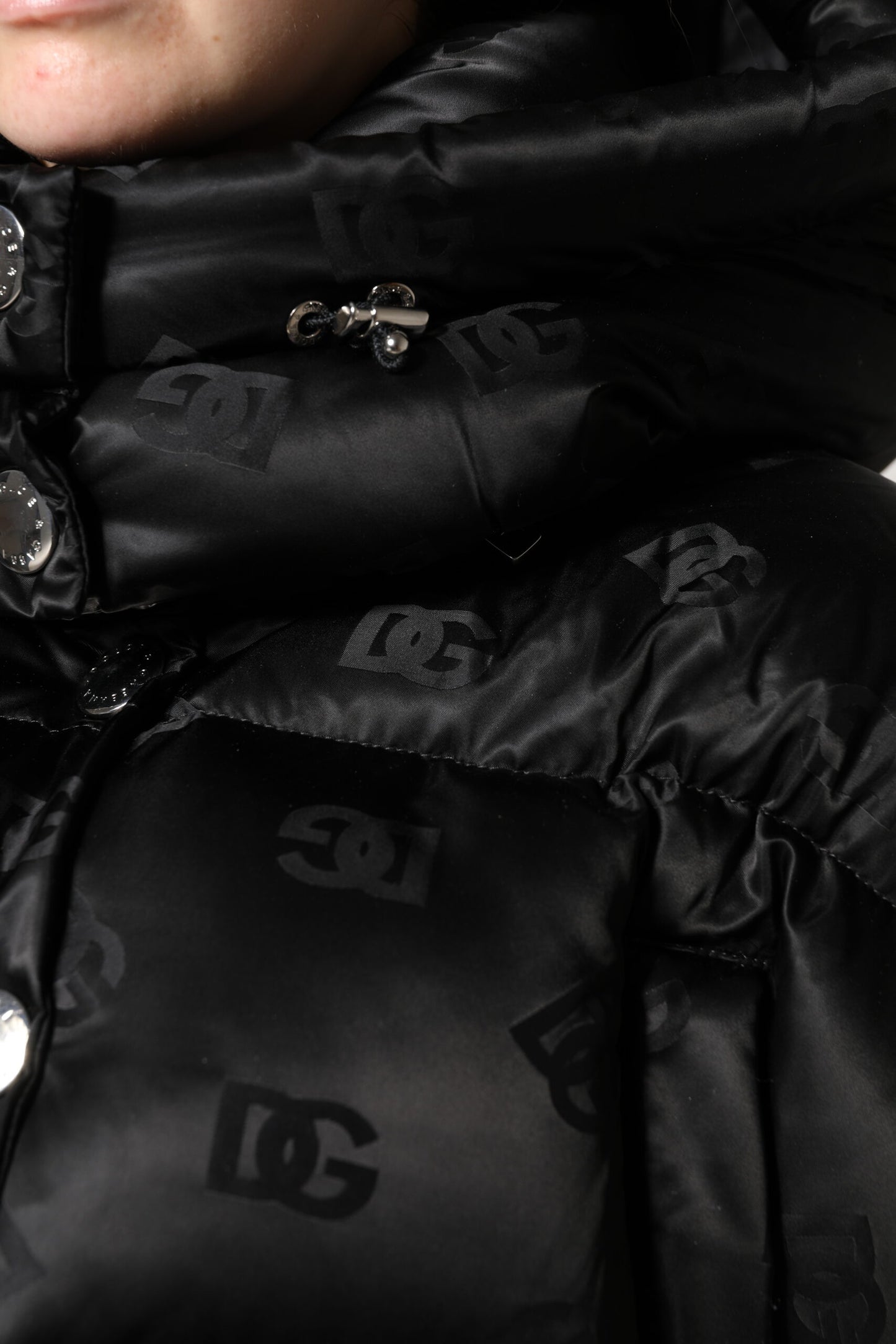 Dolce & Gabbana Black Padded Puffer Hooded Full Zip Cropped Jacket