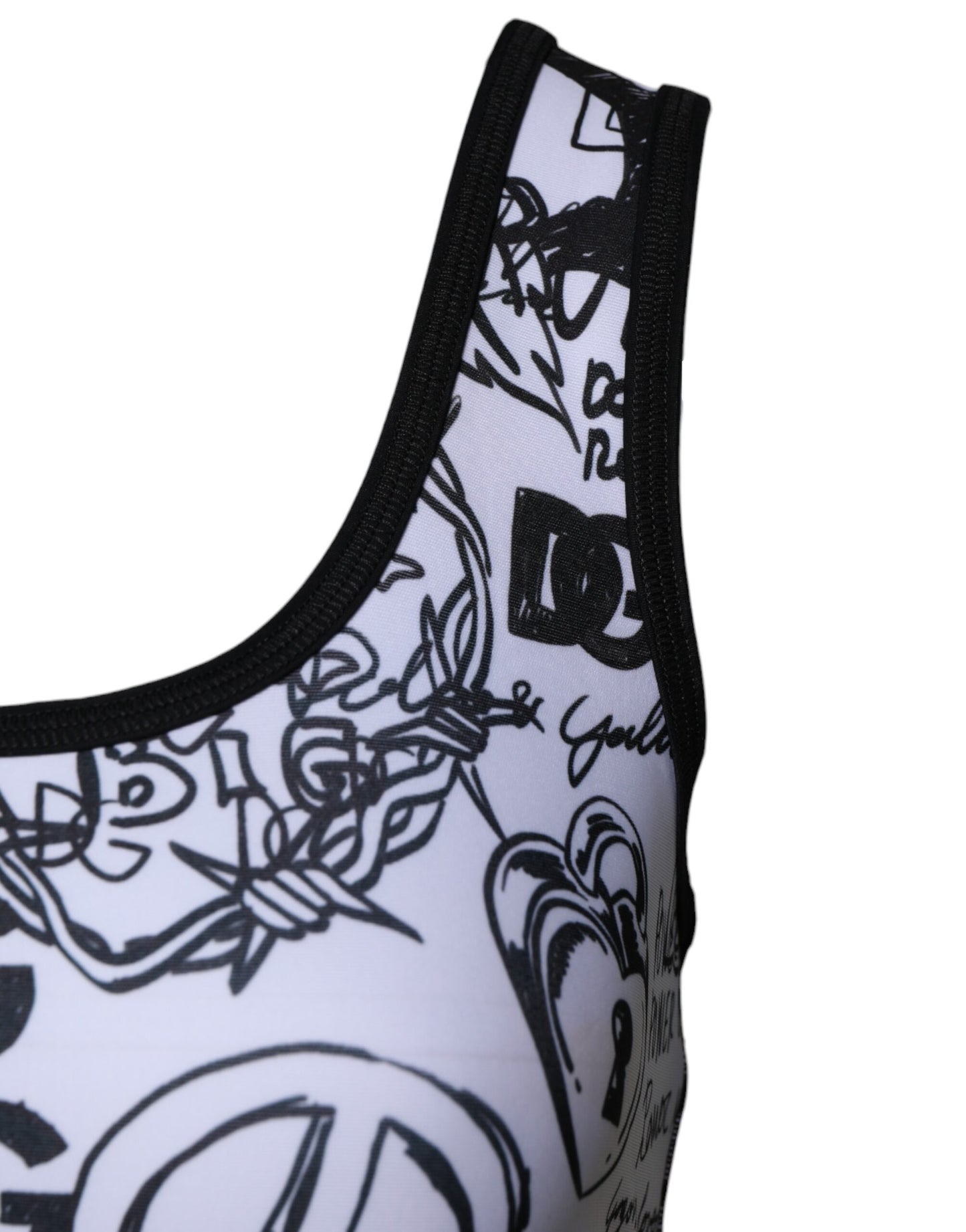 White Graffiti Print Logo Band Sports Bra Top